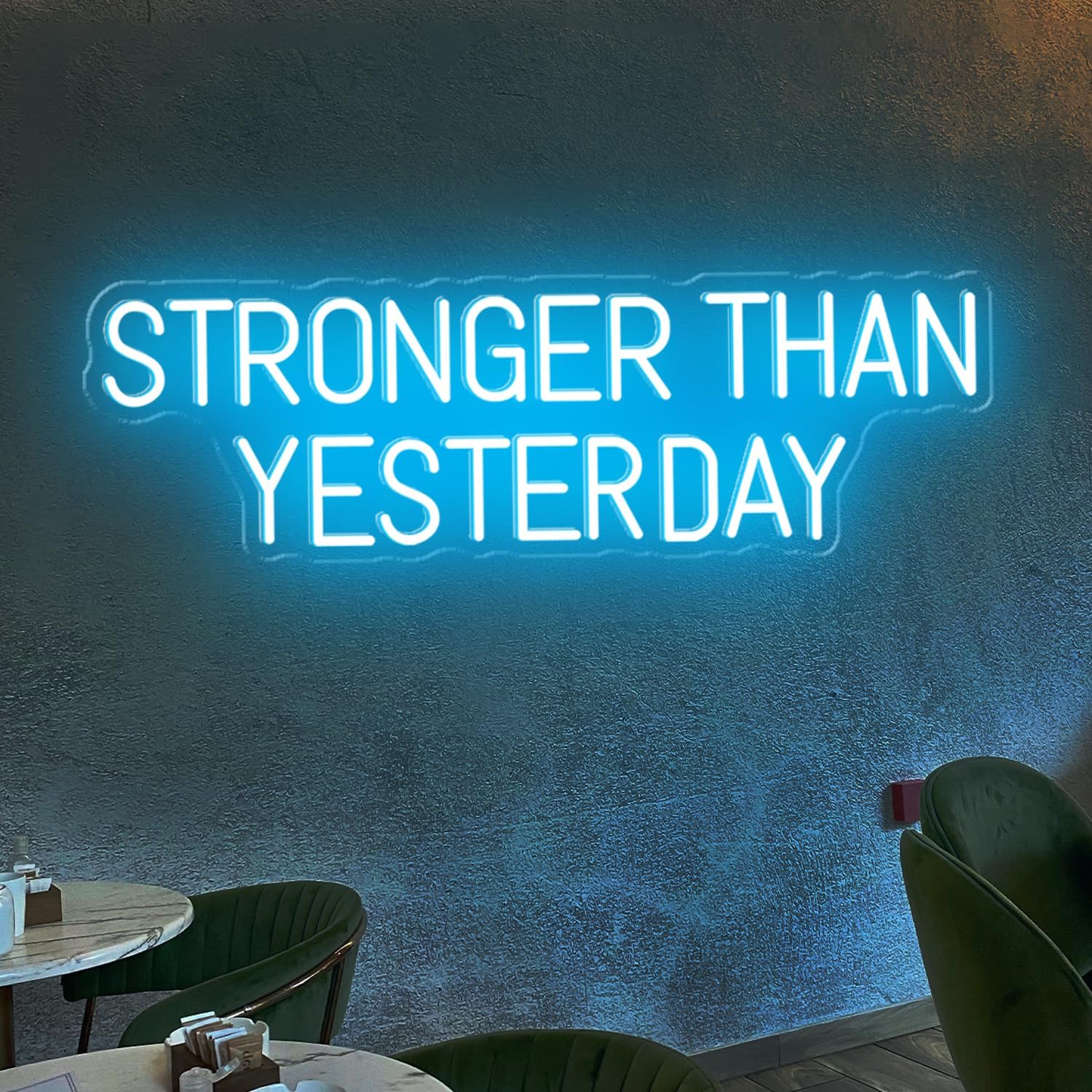 Stronger Than Yesterday Neon Sign Large, Dimmable Gym Wall Decor, LED Light Up Signs for Hotels, Bars, Game Room, Home, Office Building, Gift for Fitness Fan, 30x9.3'