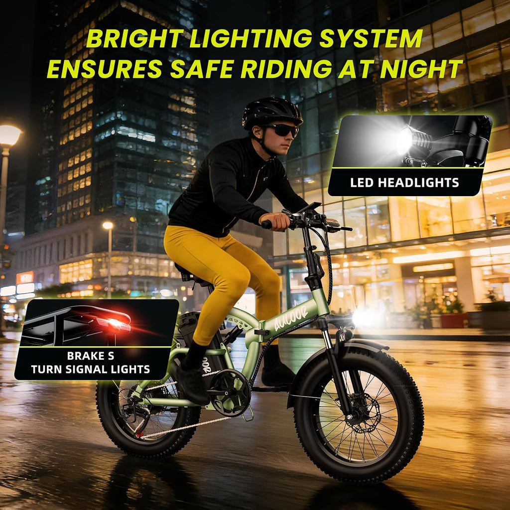 bluebiko 1000W Folding Electric Bike, 48V 20AH Large Removable Battery E Bike, 80 Miles Max Range, 20' Fat Tire Electric Bike for Adults, Adult Electric Bicycles for Commute Beach Snow