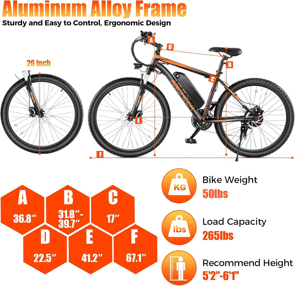 ANCHEER 26' Electric Bike for Adults, [Peak 749W Motor] Electric Mountain Bike, 19.8MPH Commuter Ebike, 50 Miles Adults Electric Bicycle with 48V/374Wh Battery, LCD Display, 21 Speed, Front Suspension