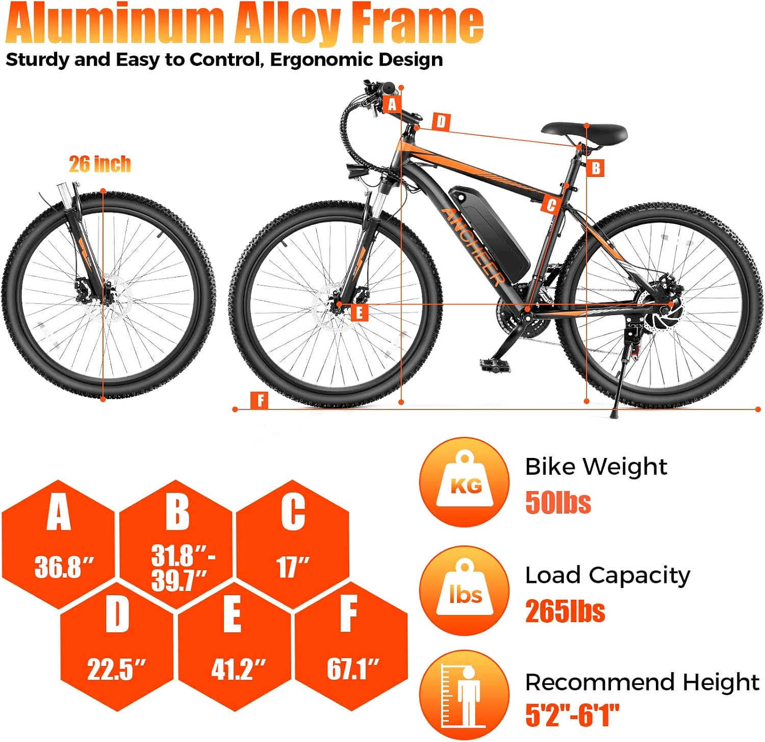 ANCHEER 26' Electric Bike for Adults, [Peak 749W Motor] Electric Mountain Bike, 19.8MPH Commuter Ebike, 50 Miles Adults Electric Bicycle with 48V/374Wh Battery, LCD Display, 21 Speed, Front Suspension