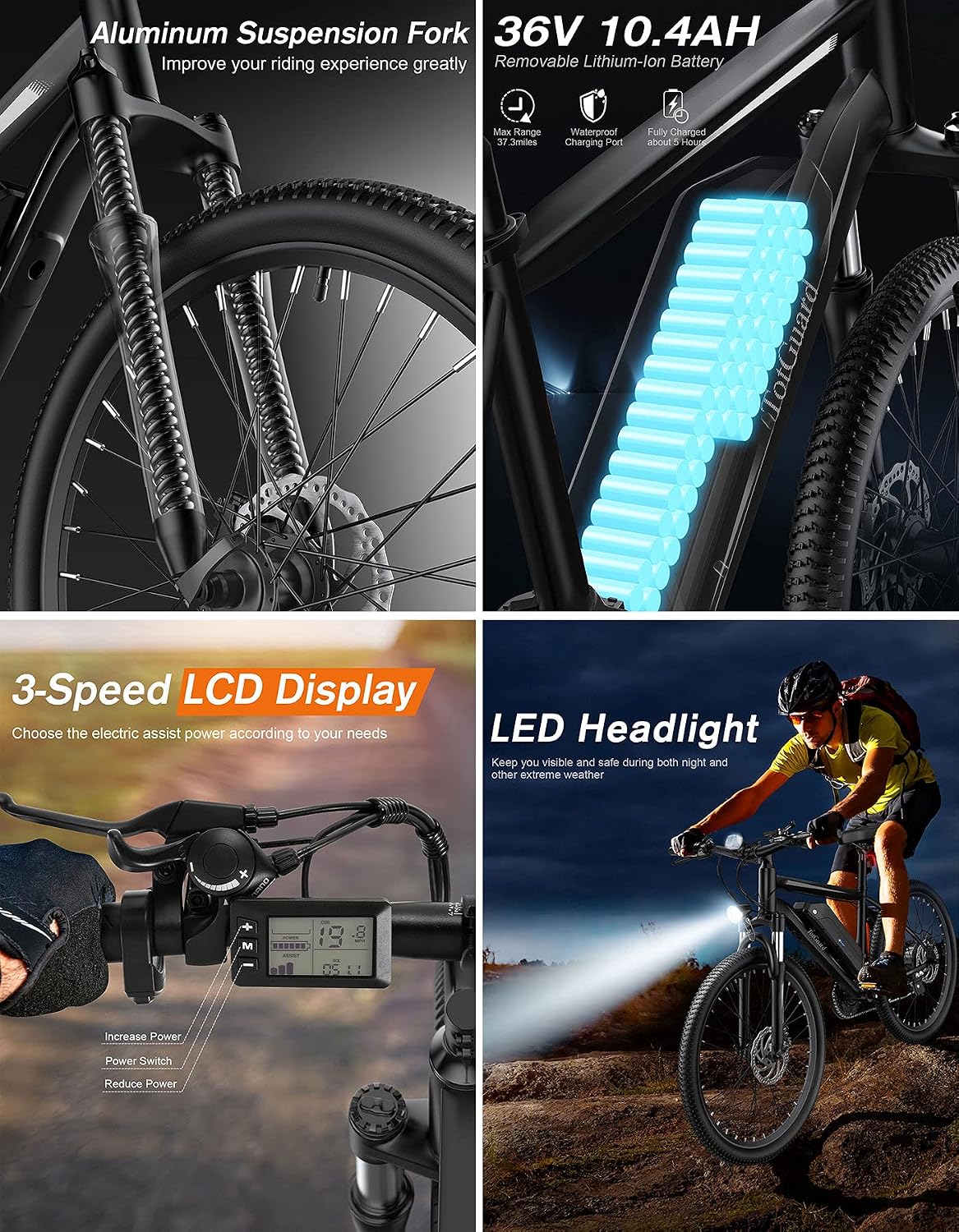 TotGuard Electric Bike for Adults, 26' Ebike with Peak 500W Brushless Motor, Electric Mountain Bike with 374Wh Removable Battery, 50 Miles Electric Bicycle with Suspension Fork, 21 Speed, LCD Display.