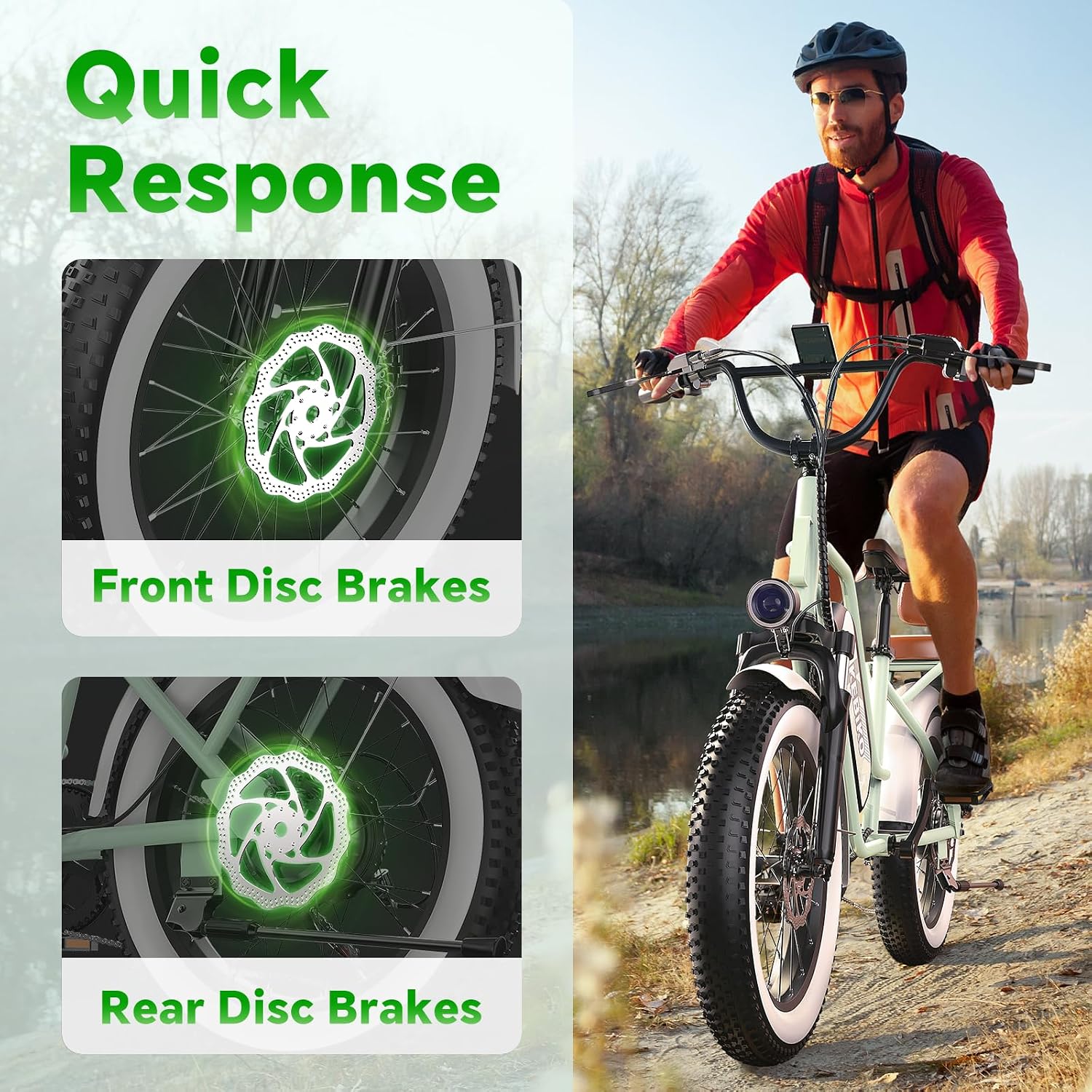 bluebiko 2 Seater Electric Bike, 48V 20AH(𝟗𝟔𝟎𝐖𝐇) Large Removable Battery, 𝟏𝟑𝟎𝟎𝐖 Peak Motor, 20'x 4.0' Fat Tire Ebike for Adults, 80+Miles, City Couple E Bike for All Terrain