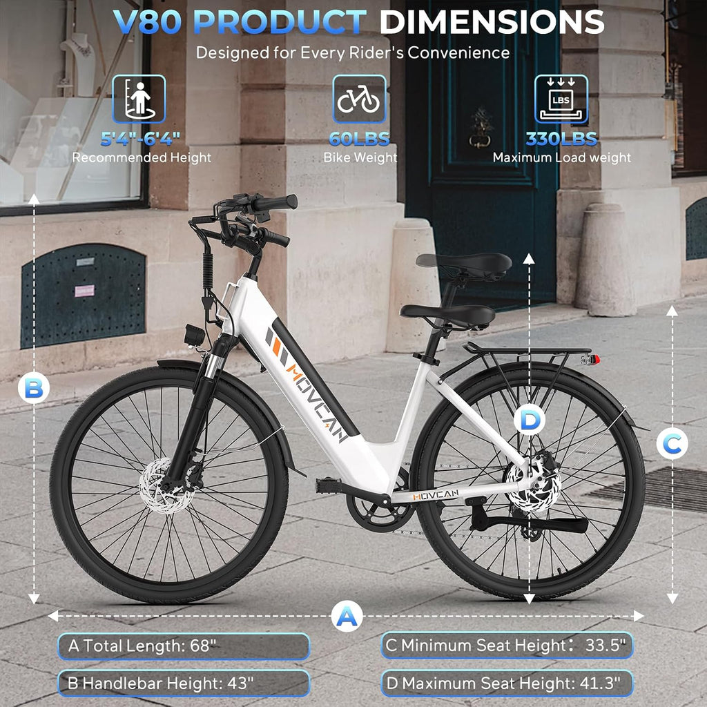 Movcan V80 Electric Bike, 1000W Motor 28MPH 26'' City Cruiser Ebike for Adults, 48V 13Ah Removable Battery Up to 70 Miles, 7-Speed Dual Disc Brake, Mountain E-Bike for Commuting