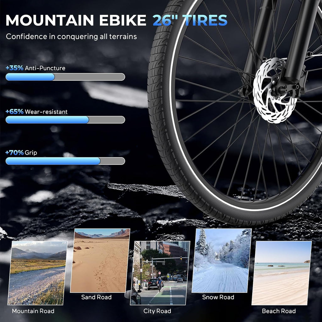 Movcan V80 Electric Bike, 1000W Motor 28MPH 26'' City Cruiser Ebike for Adults, 48V 13Ah Removable Battery Up to 70 Miles, 7-Speed Dual Disc Brake, Mountain E-Bike for Commuting