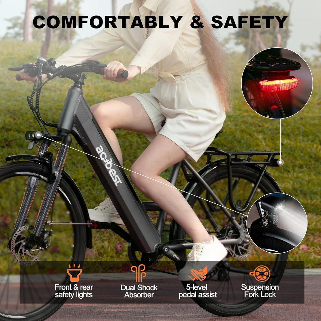 ACTBEST Core Electric Bike for Adults - 468Wh Removable Battery, 26 inch Step Thru Electric Bicycle, Peak 750W Brushless Motor Cityrun Ebike, with 7 Speed, Up to 50 Miles