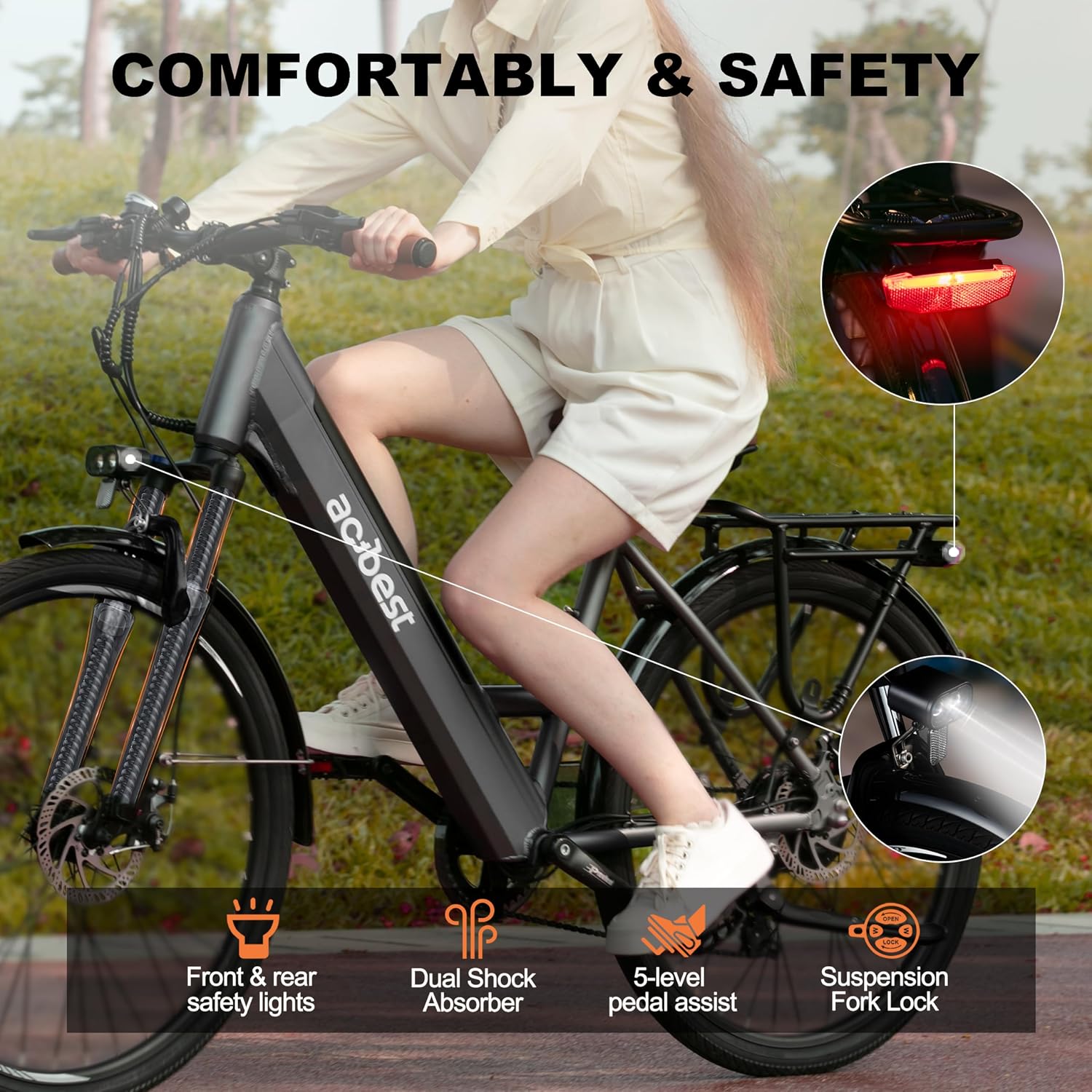 ACTBEST Core Electric Bike for Adults - 468Wh Removable Battery, 26 inch Step Thru Electric Bicycle, Peak 750W Brushless Motor Cityrun Ebike, with 7 Speed, Up to 50 Miles