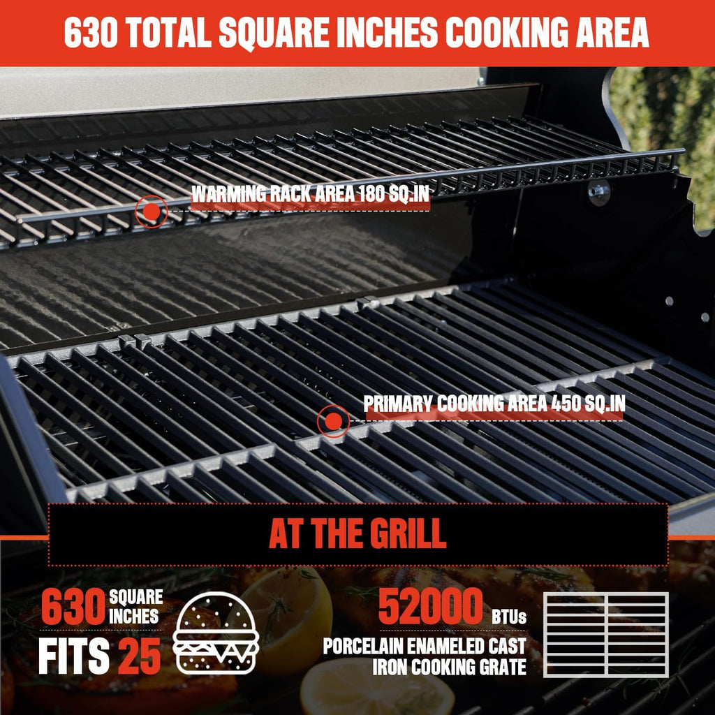 Monument Grills Mesa Series, 4+1 Outdoor Barbecue Stainless Steel 4 Burners & 1 Side Burner Propane Gas Grill, 52,000 BTU Patio Garden Barbecue Grill with Knob Controls, Mesa425, Black