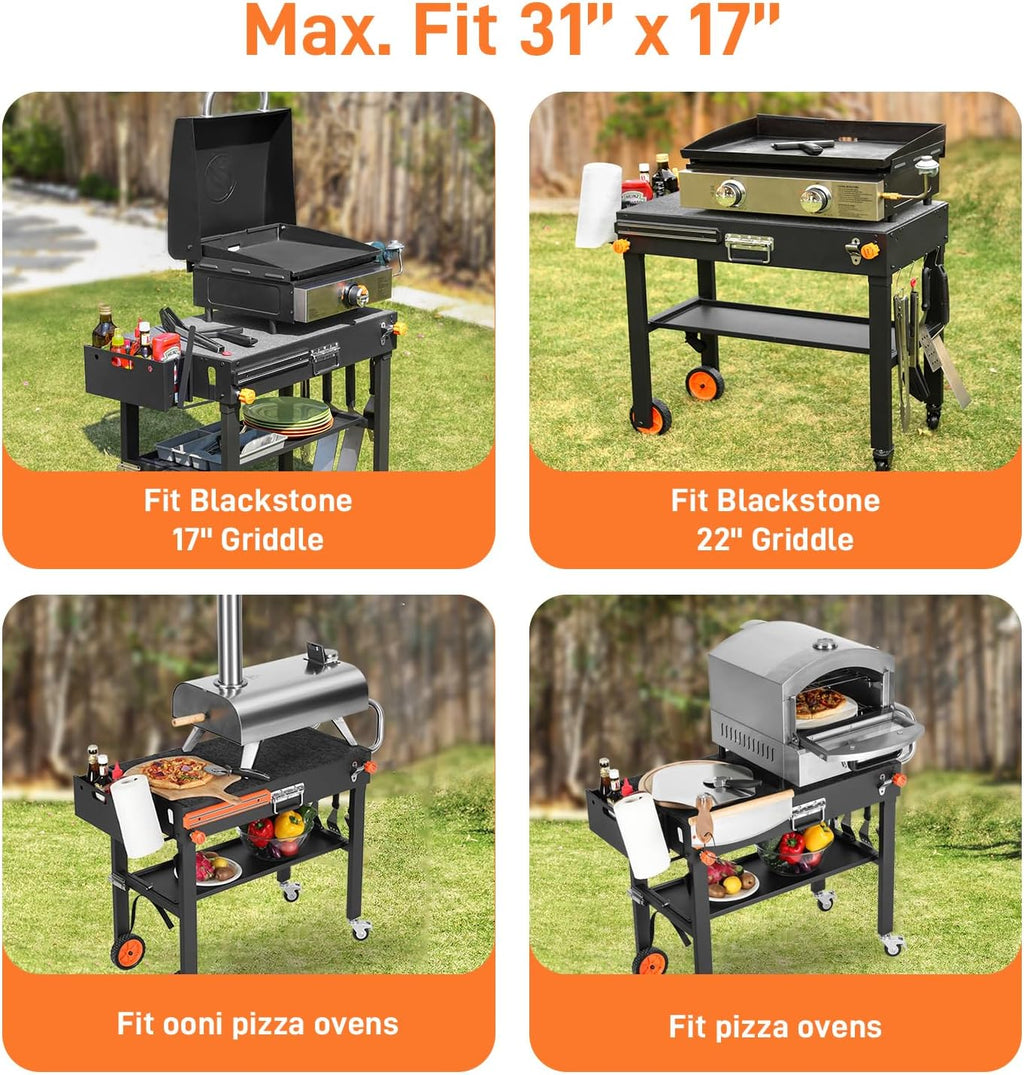 Grill Table for Blackstone 17/22 inch Griddle, Grill Cart with 22 inch Blackstone Griddle Cover, Griddle Stand with with Wheels, for Tailgating, Camping, RV