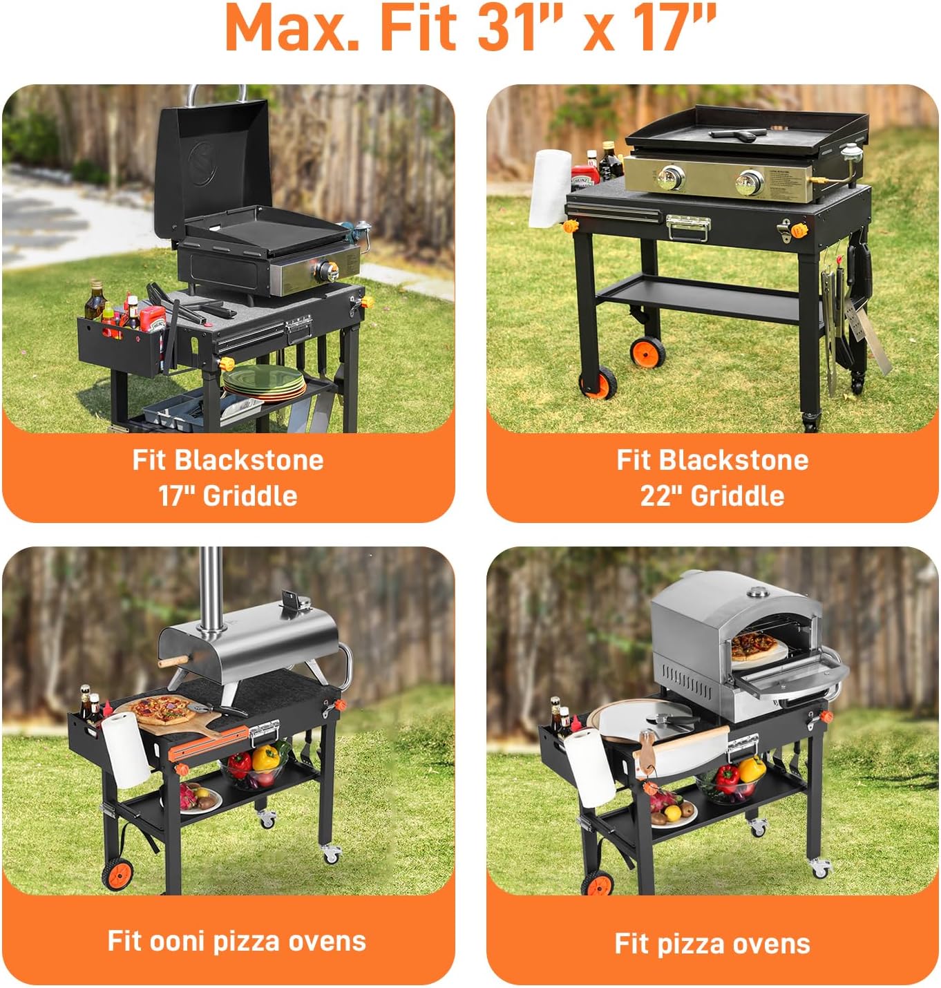 Grill Table for Blackstone 17/22 inch Griddle, Grill Cart with 22 inch Blackstone Griddle Cover, Griddle Stand with with Wheels, for Tailgating, Camping, RV