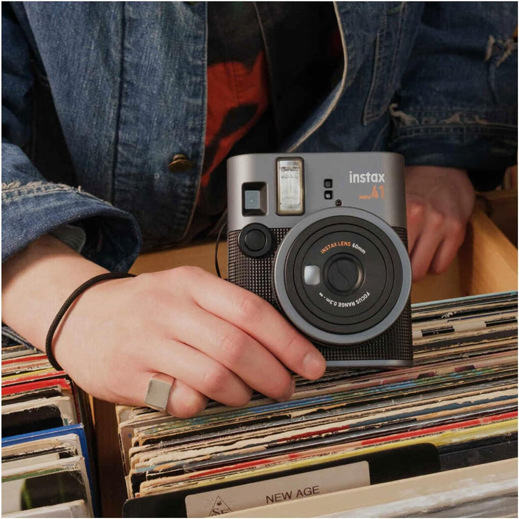 Fujifilm Instax Mini 41 Black Instant Camera with Auto Exposure Control, Selfie Mirror, and Sleek Design Bundle with Intax Mini Twin 20 Exposure Pack