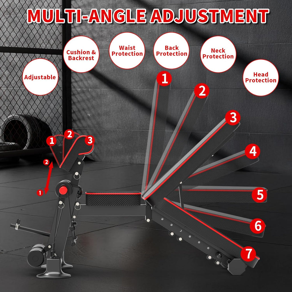 Adjustable Weight Bench - Utility workout Benches for Exercise, Free Installation Design for Portable Fitness Strength Training Equipment at Home Gym