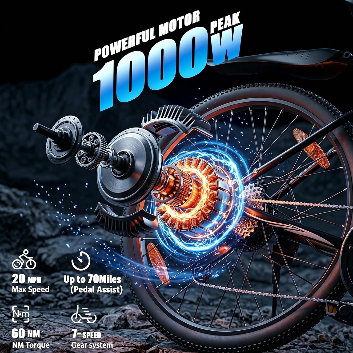Electric Bike - Electric Bike for Adults, 1500w/1000W/750W Peak Motor, Up to 55 Miles, 20MPH EBike, 26'' Tires Lightweight E Bike for Commuting Mountain Road Sand