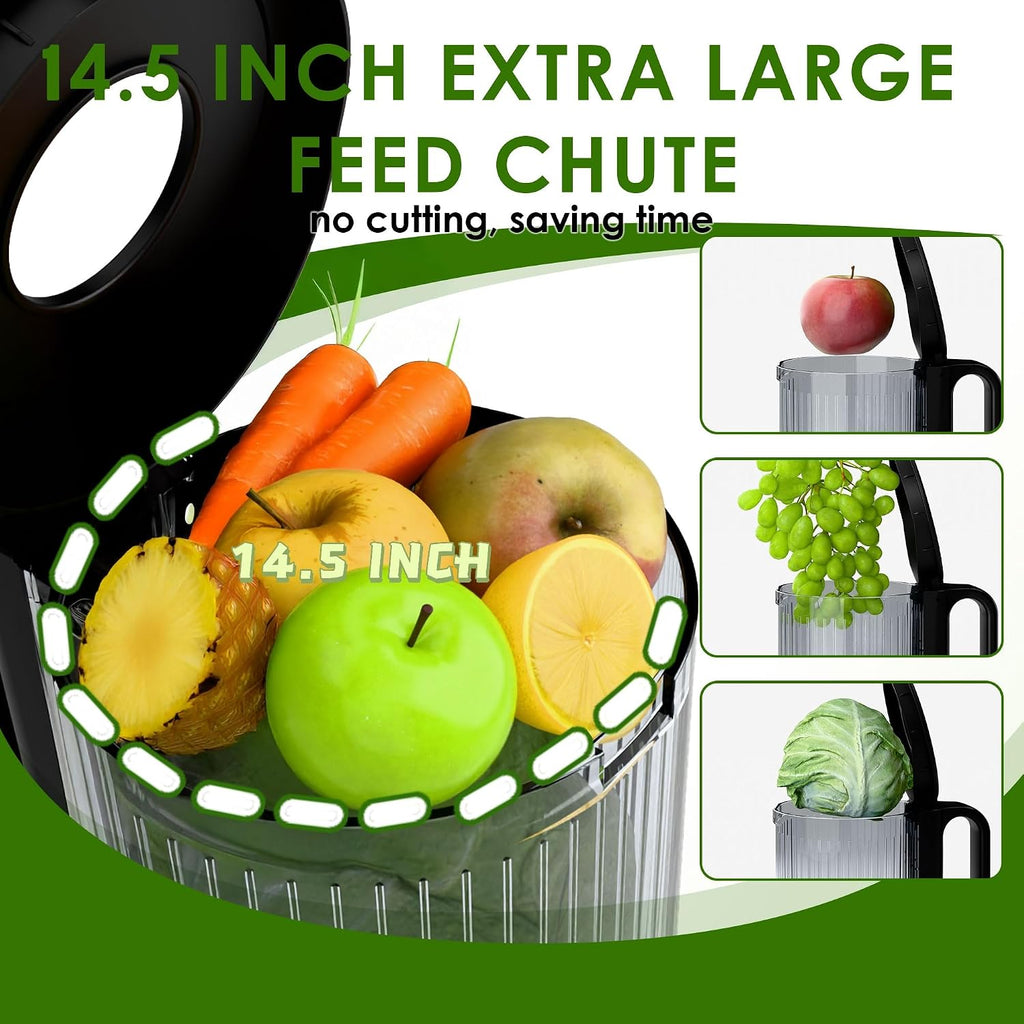 Cold Press Juicer, Touchscreen Juicer Machines with Wide Feed Chute, Stainless Steel Masticating Juicers Easy to Clean, Ergonomic Operational Panel Design, High Juice Yield, Chrome