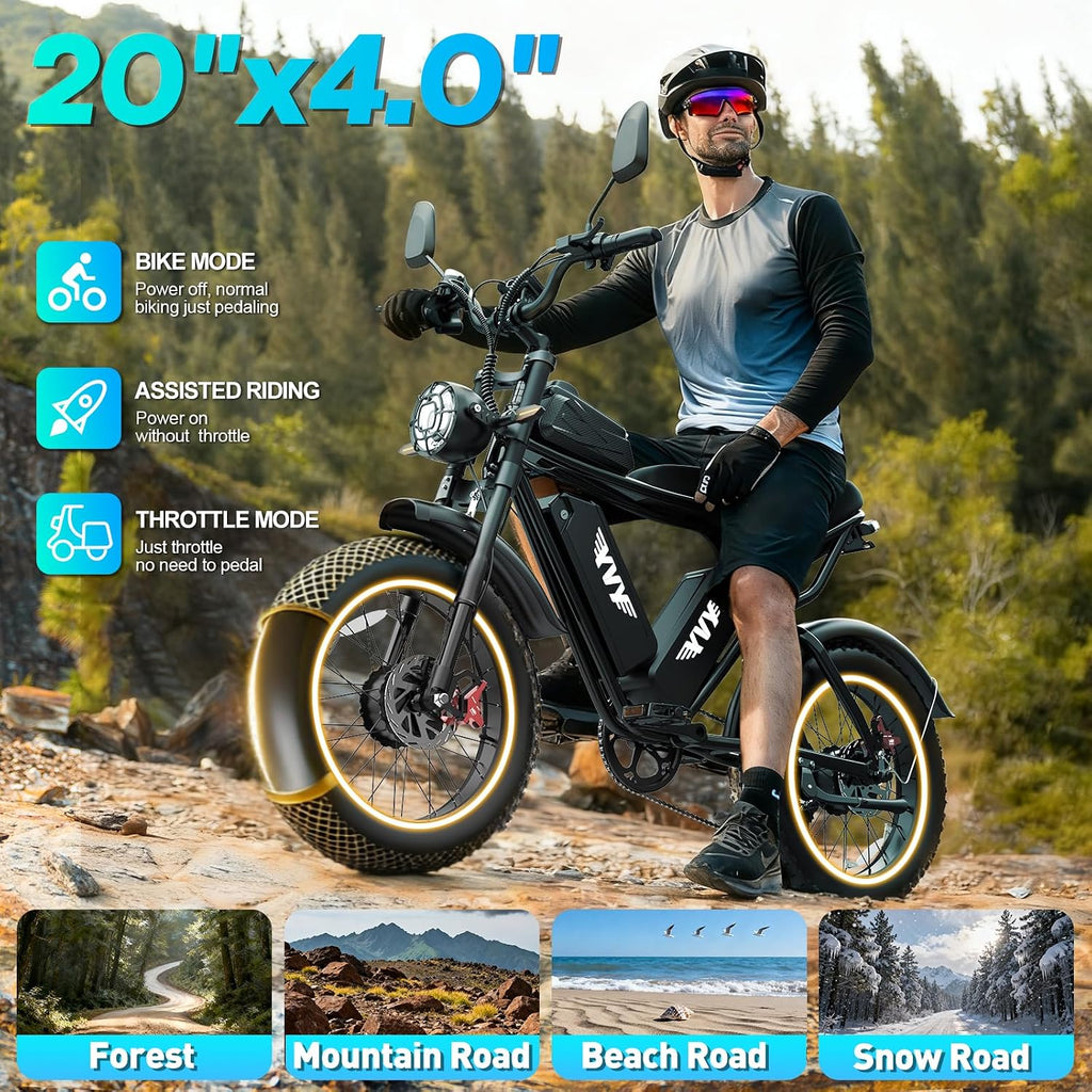 YVY 1500W Peak Electric Bike for Adults, 35MPH Top Speed 48V 20Ah Battery eBike, UL2849 Certified Mountain e-Bike for Hill Climbing, 20' Fat Tire All-Terrain, Full Suspension