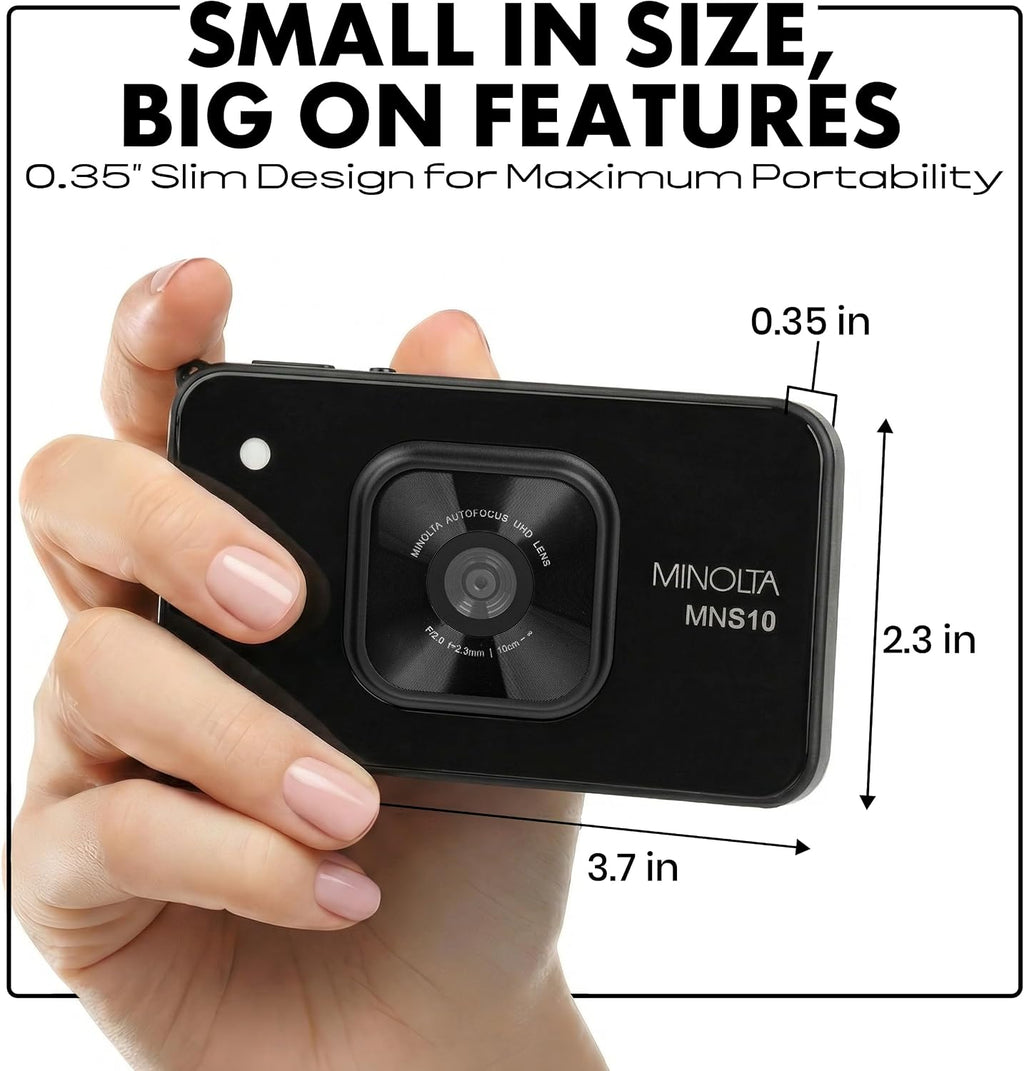 Minolta 48MP Digital Camera - 4K Ultra Slim HD Video, 2.9' IPS LCD Display, Autofocus Lens with Digital Image Stabilization, 4X Digital Zoom, Compact Travel Camera for Vlogging (Black)