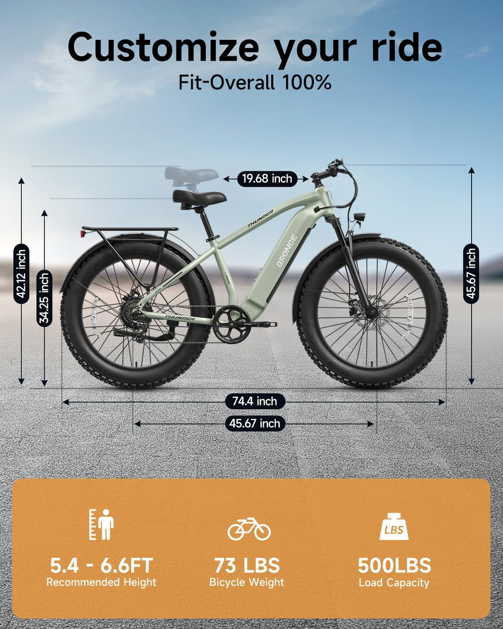 QRONGE Electric Bike for Adults 1800W Peak, 26' Fat Tire Ebike, Adult Electric Bicycles, 28MPH(PAS Mode) Electric Mountain E Bike, Up to 70 Miles, 7 Speed, Fenders, Rear Rack