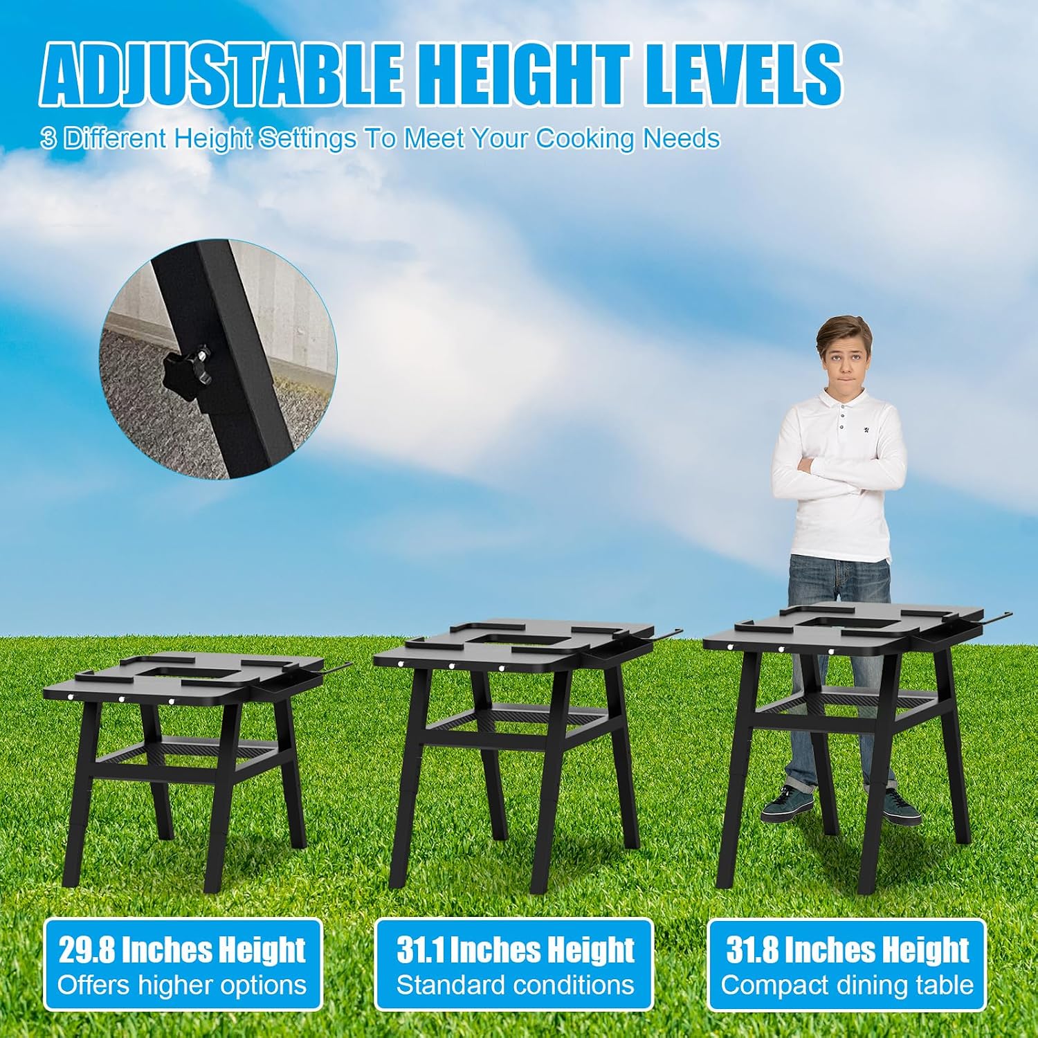Grill Stand for Ninja Woodfire Outdoor Grills, Portable Adjustable Grill Cart Table for Ninja XSKUNSTAND OG700 OG800 OG900 OO101 Series & for Artisan MO201 Pizza Oven Stand Accessories with Shelves