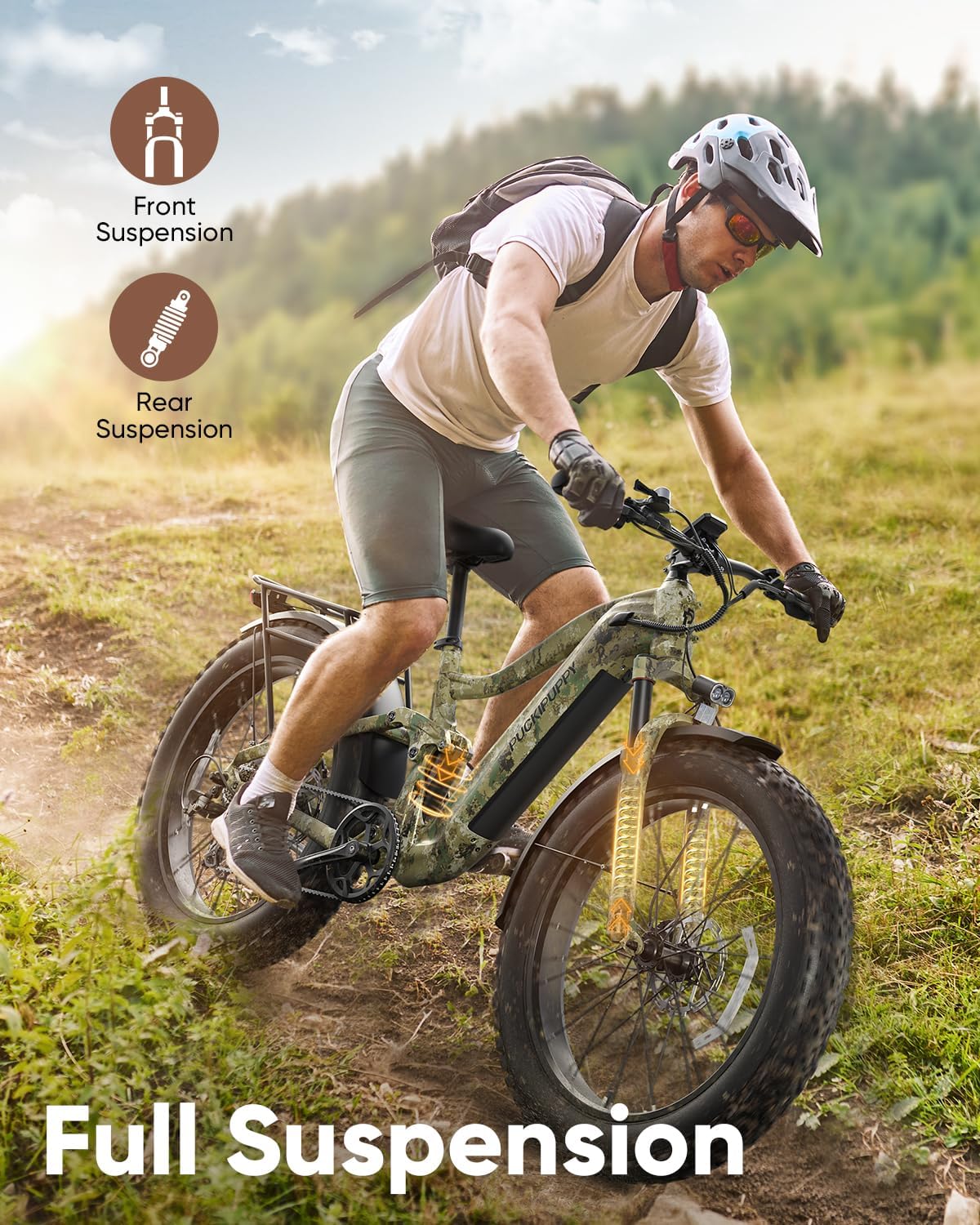 PUCKIPUPPY Boxer Electric Bike for Adults 960W, 48V 20AH Battery Ebike, Full Suspension 26' Fat Tire E Bike, 28MPH 80Miles Range Mountain Electric Bicycle, 7 Speed Hydraulic Disc Brakes