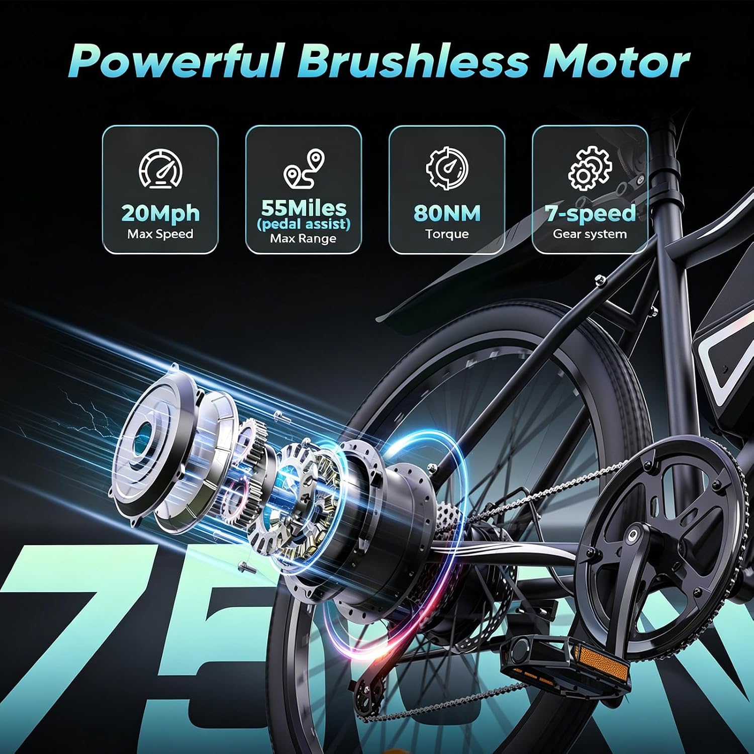 Electric Bike - Electric Bike for Adults, 1500w/1000W/750W Peak Motor, Up to 55 Miles, 20MPH EBike, 26'' Tires Lightweight E Bike for Commuting Mountain Road Sand
