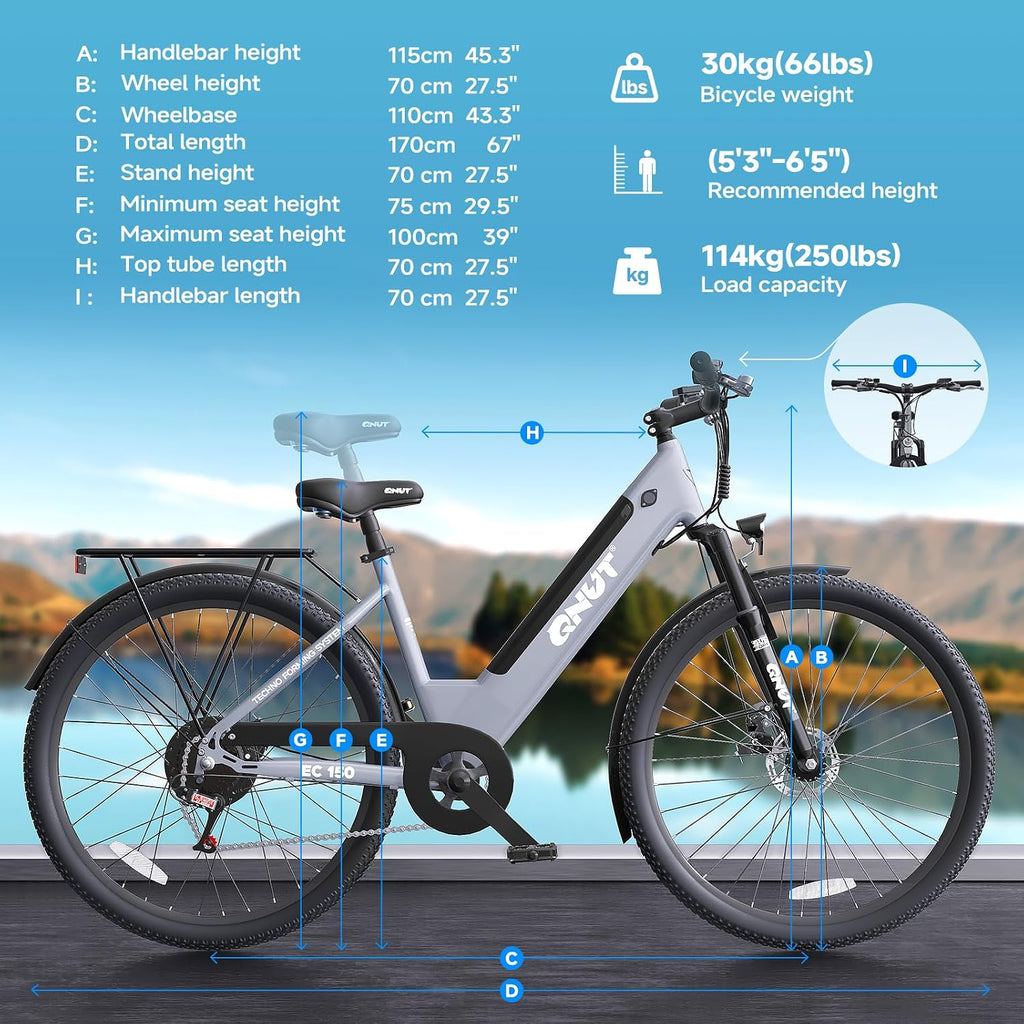 QNUT Electric Bike for Adults, 1200W Peak Commuter Ebike with 48V Built-in Battery 26' City Step Through E-Bike 7-Speed 65Miles 20Mph Urban Electric Bicycles for Women Men Teens