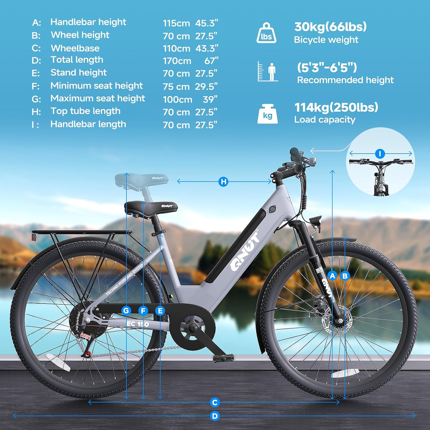 QNUT Electric Bike for Adults, 1200W Peak Commuter Ebike with 48V Built-in Battery 26' City Step Through E-Bike 7-Speed 65Miles 20Mph Urban Electric Bicycles for Women Men Teens