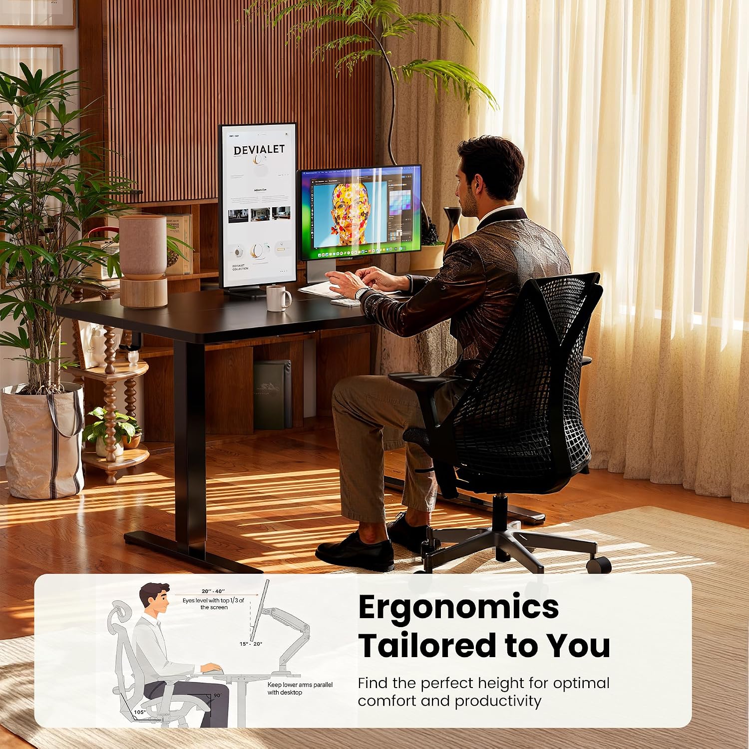 ErGear Height Adjustable Electric Standing Desk, 40 x 24 Inches Sit Stand up Desk, Memory Computer Home Office Desk, Black