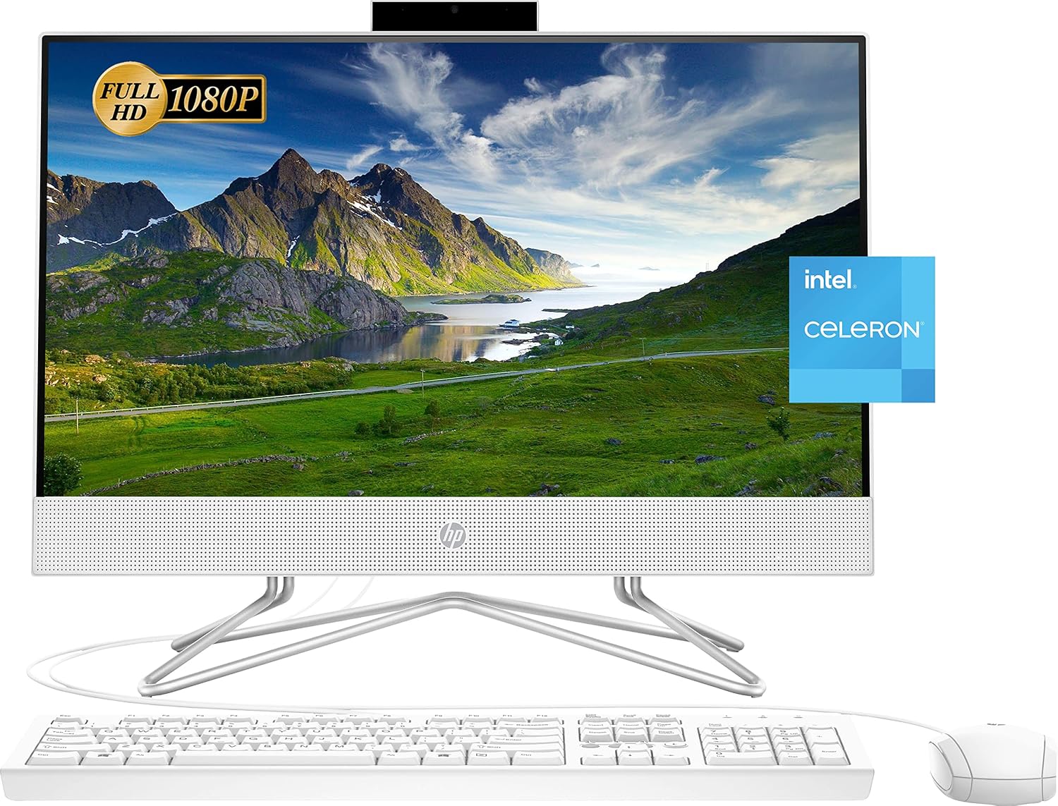 HP 2022 All-in-One Desktop, 21.5' FHD Display, Intel Celeron J4025 Processor, 16GB RAM, 1TB PCIe SSD, Webcam, HDMI, RJ-45, Wired Keyboard&Mouse, WiFi, Windows 11 Home, White