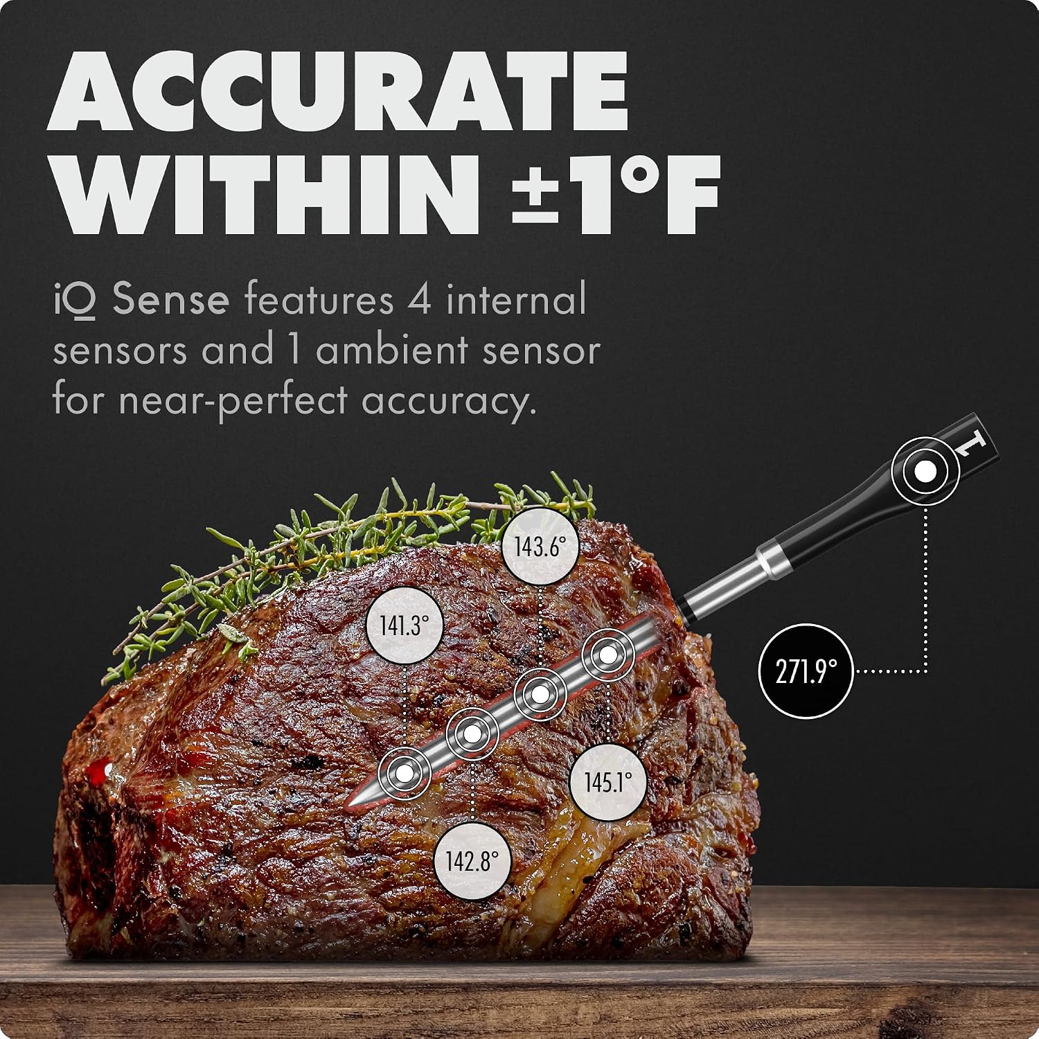 CHEF iQ Sense | Smart Wireless Meat Thermometer | 4 Ultra-Thin Probes | WiFi Unlimited Range | 1000°F Heat Safe | 5 Sensors | BBQ, Grill, Oven, Smoker, Air Fryer | Gen3