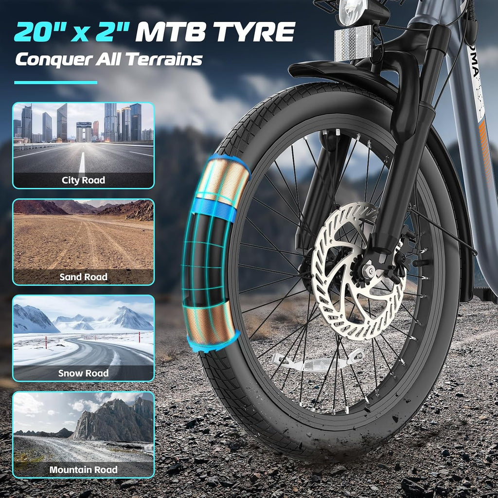 Caroma Peak 500W/800W/1200W Electric Scooter with Seat, 20' Fat Tire Electric Bike with 48V Removable Battery, Up to 30Miles & 20MPH, Adult Scooter for Commuting with Basket&Adjustable Seat