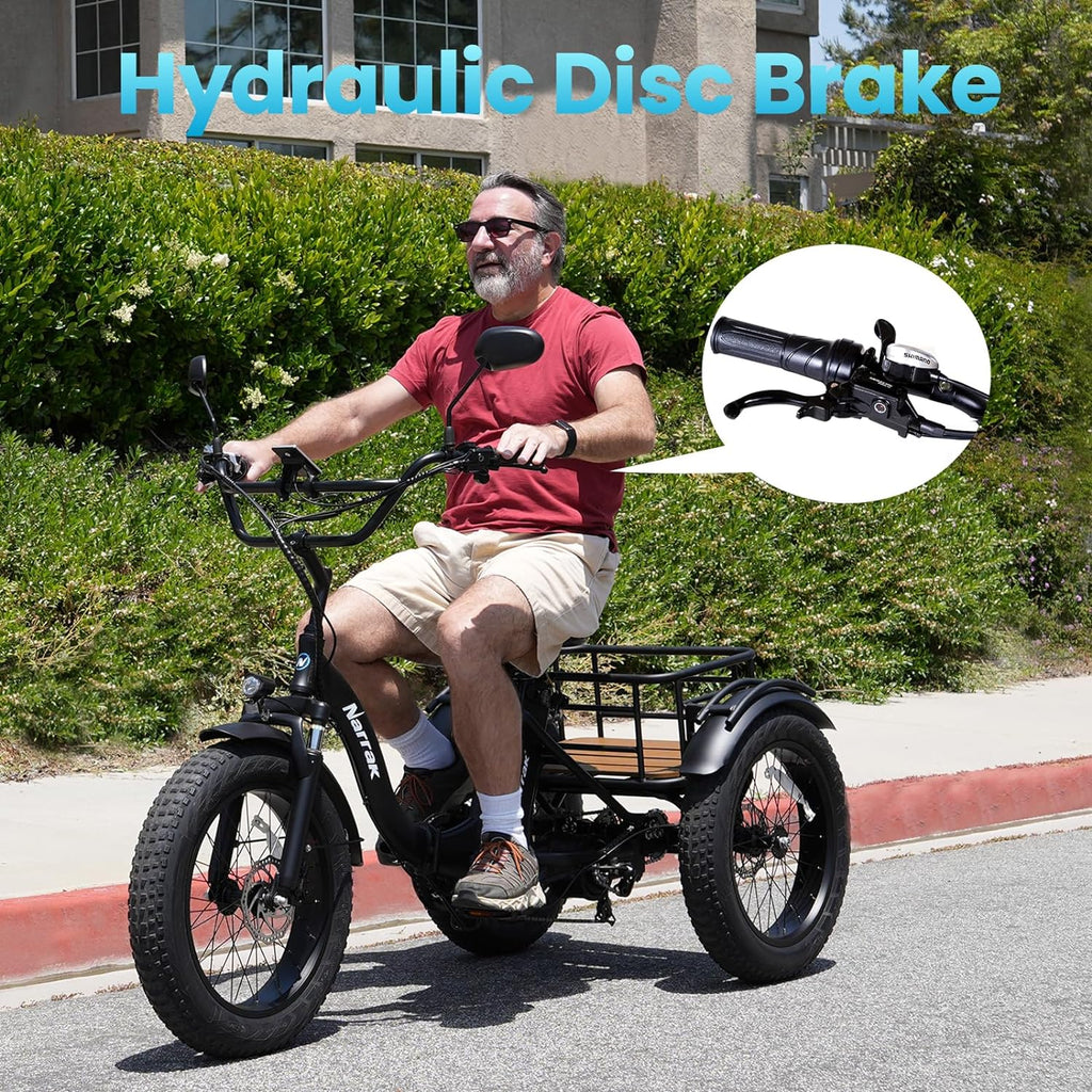 NARRAK Electric Tricycle for Adults,Fat Tire Folding Electric Trike,3 Wheels Electric Bicycle Bikes, Peak 1350W Step-Thru Etrike with Removable Battery and Large Basket for Women Men