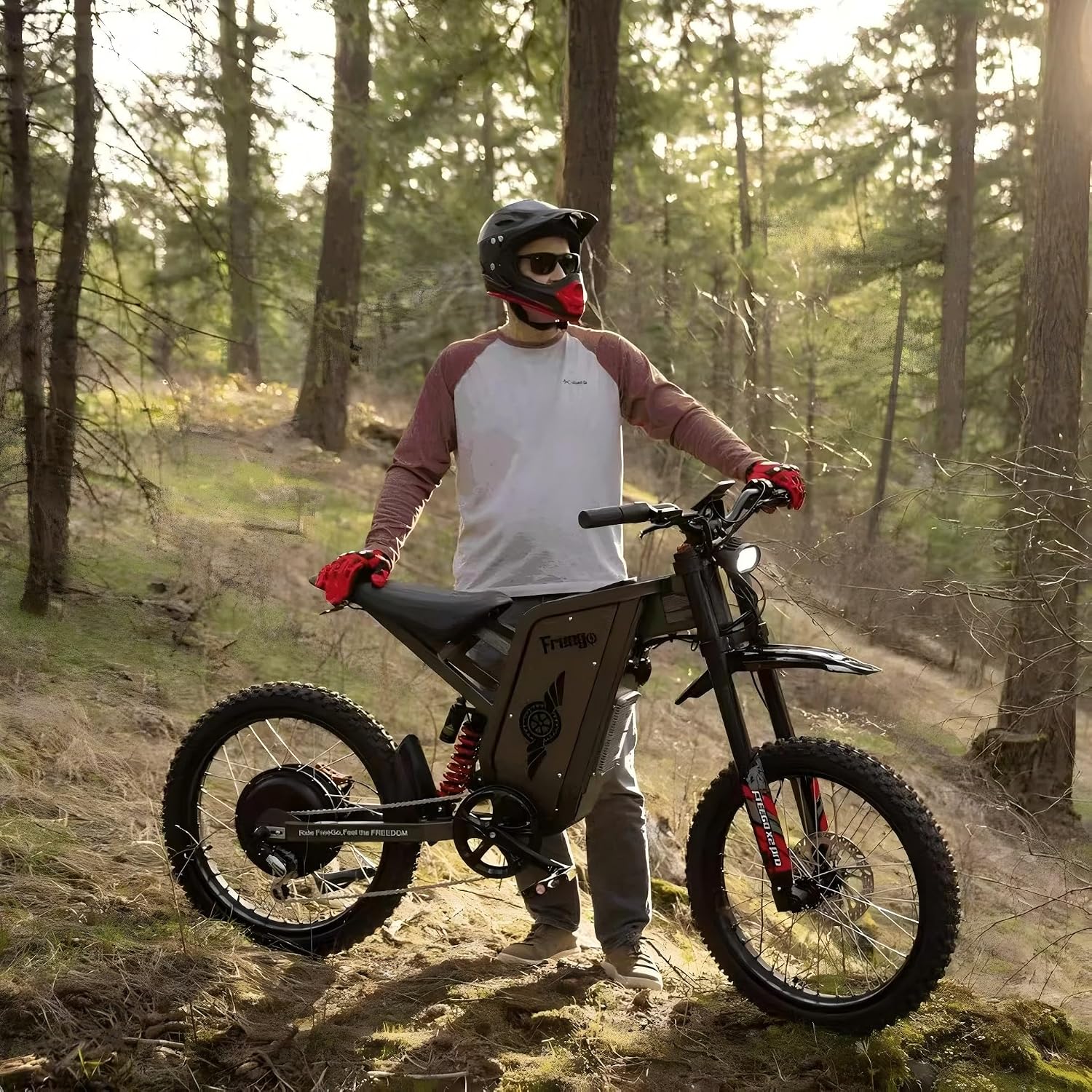 Freego Electric Motorcycle for Adults, X2Pro Electric Dirt Bike 6000W(Peak) Motor 60V/30Ah Battery,50MPH Off Road Electric Bicycle,19x2 Tire Full Suspension/Four-Piston Hydraulic Brake