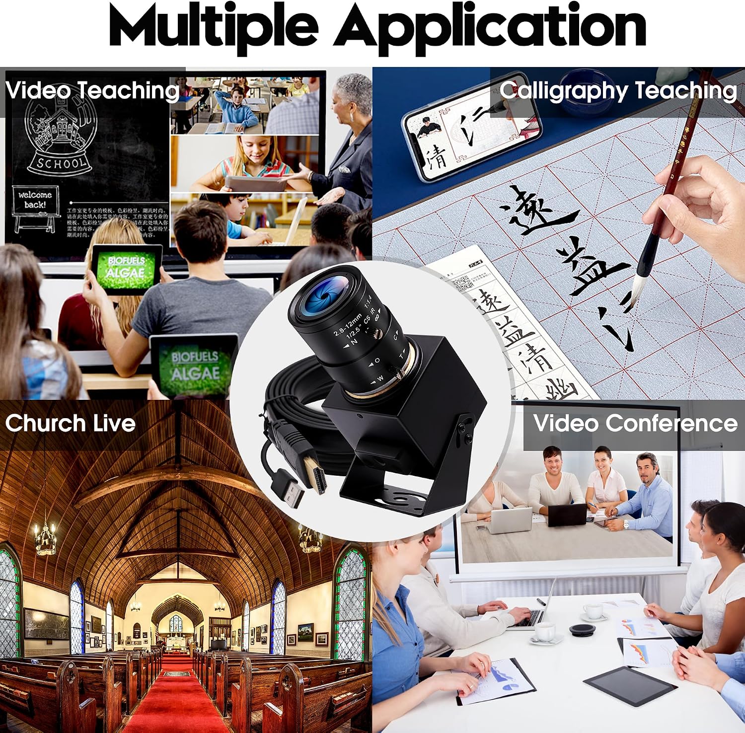 HDMI USB Camera 4K Webcam Simultaneous Output Video Conference Camera 4X Optical Zoom Lens Close up USB Computer Web Camers Plug and Play for Live Streaming Education Medical Teaching