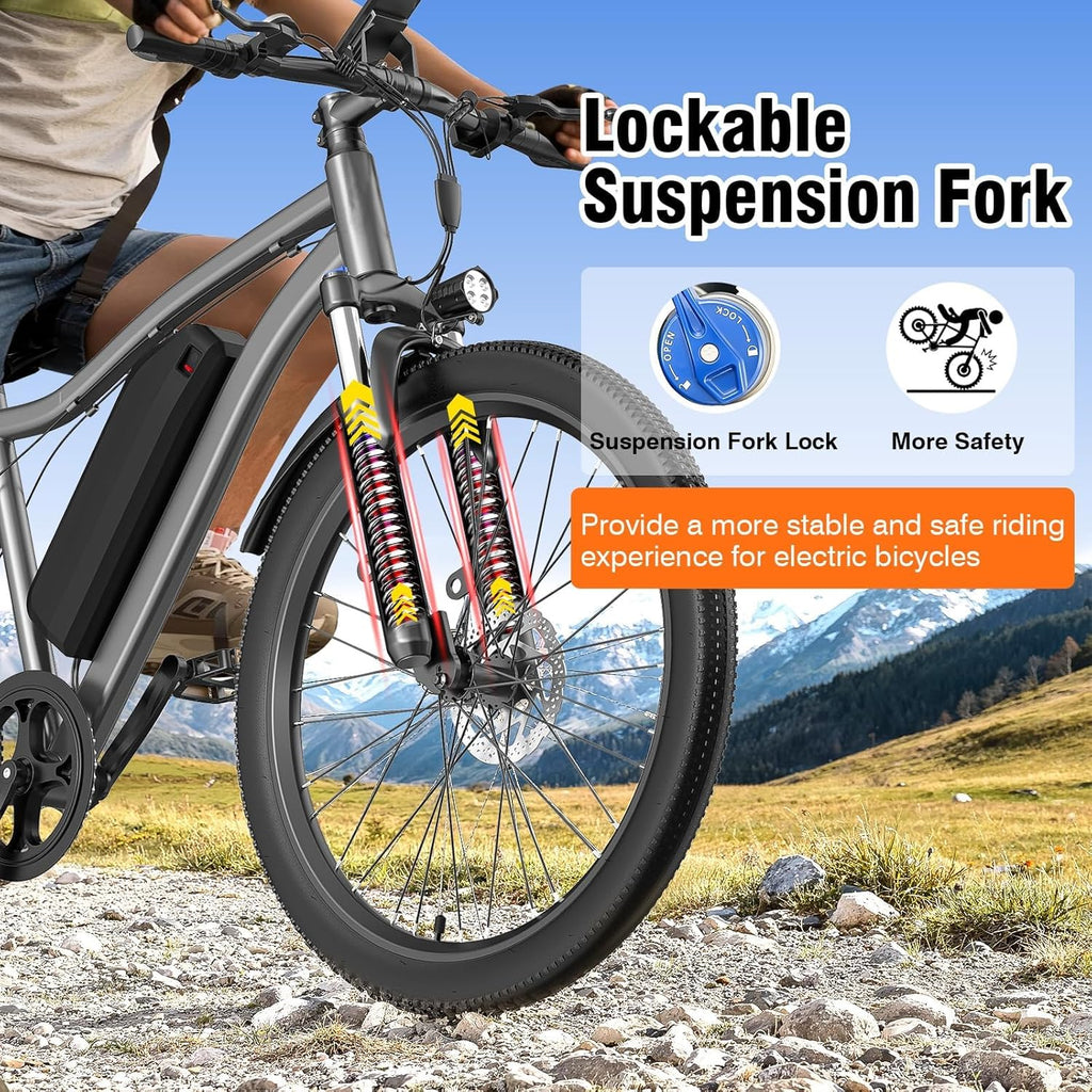 Electric Bike for Adults, 26' Commuter Ebikes with 7-Speed Gears, 25MPH Lightweight E Bike, 720W Peak Motor, 375Wh Removable Battery, 50 Miles Range, Electric Mountain Bicycle for All Terrain