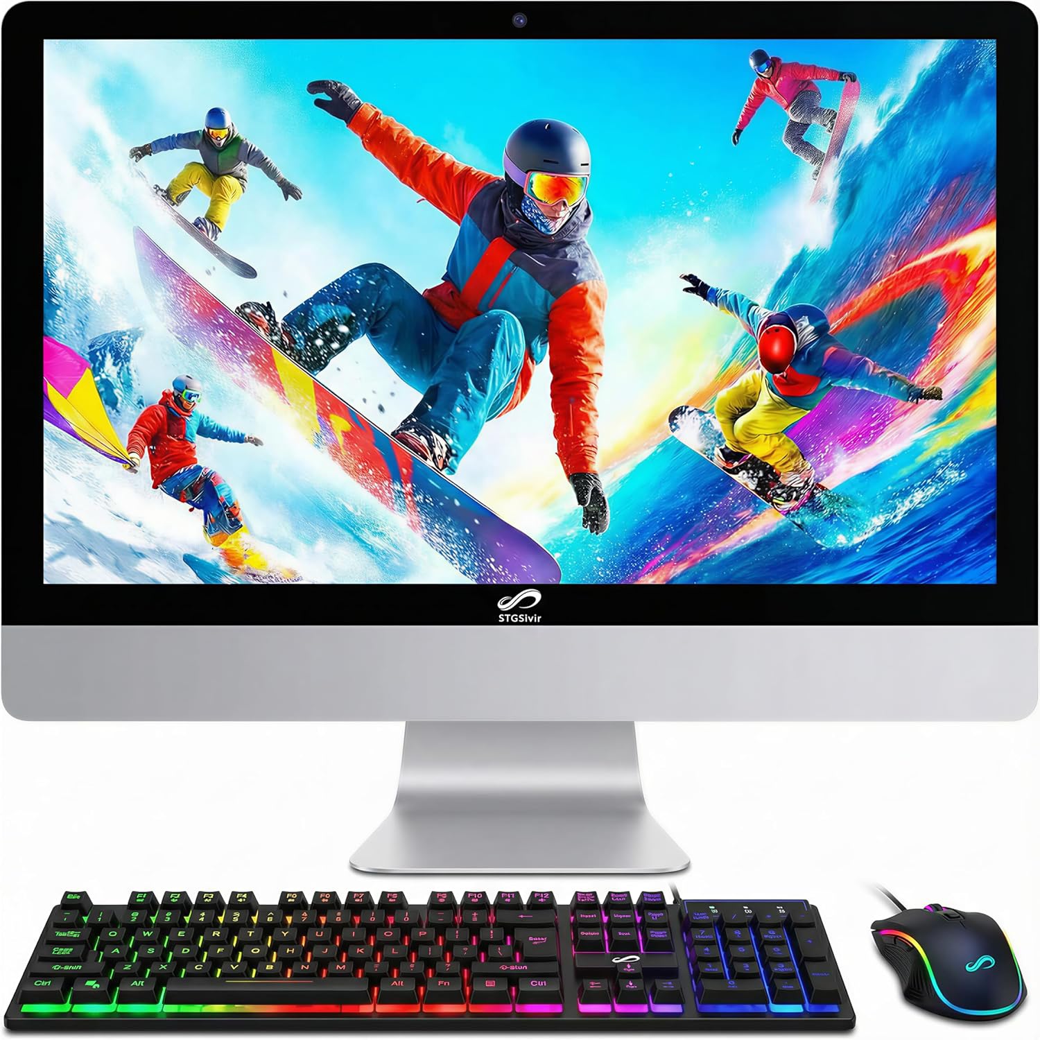 STGSivir All in One Desktop Computer 24' FHD Display, Intel Core i7 up to 3.9GHz, 16G Memory, 512G SSD, WiFi 5, Bluetooth, RGB Keyboard & Mouse, Webcam, Windows 11 Home