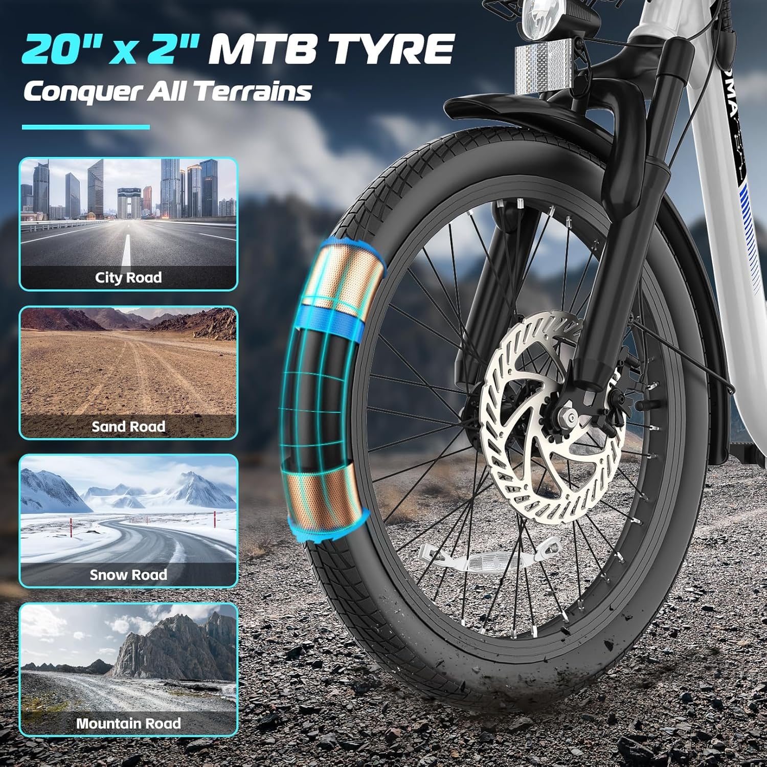 Caroma Peak 500W/800W/1200W Electric Scooter with Seat, 20' Fat Tire Electric Bike with 48V Removable Battery, Up to 30Miles & 20MPH, Adult Scooter for Commuting with Basket&Adjustable Seat