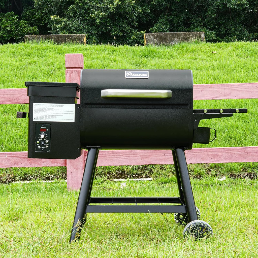 KingChii Electric Wood Pellet Grill & Smoker with Side Shelf, 456 SQ.IN Grill Capacity, 18LB Hopper, with PID Temperature Control (180-425°F) for Backyard Camping Bake and Roast, Black