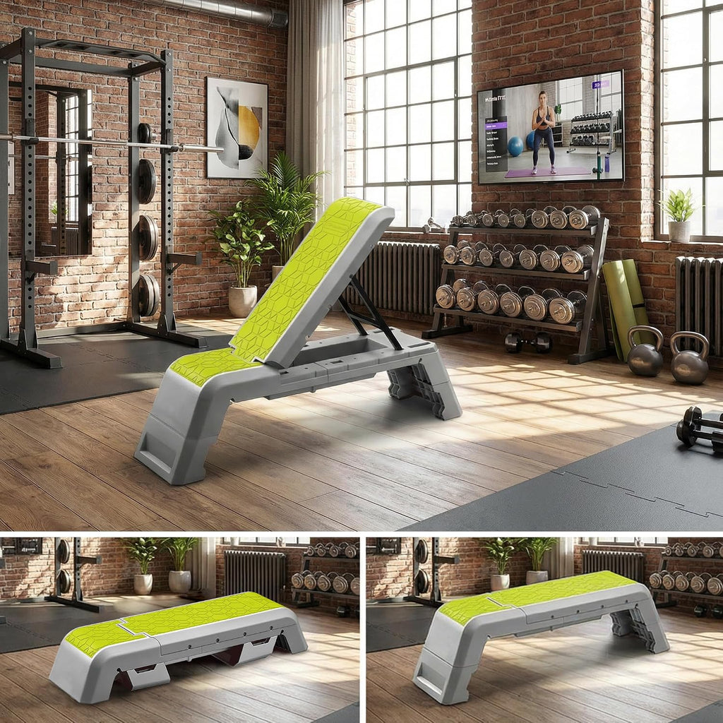 leikefitness Exercise Step Platform, Multifunctional Aerobic Deck with Cord and Adjustable Dumbbell & Weight Bench, Fitness Equipment for Workout Home Gym