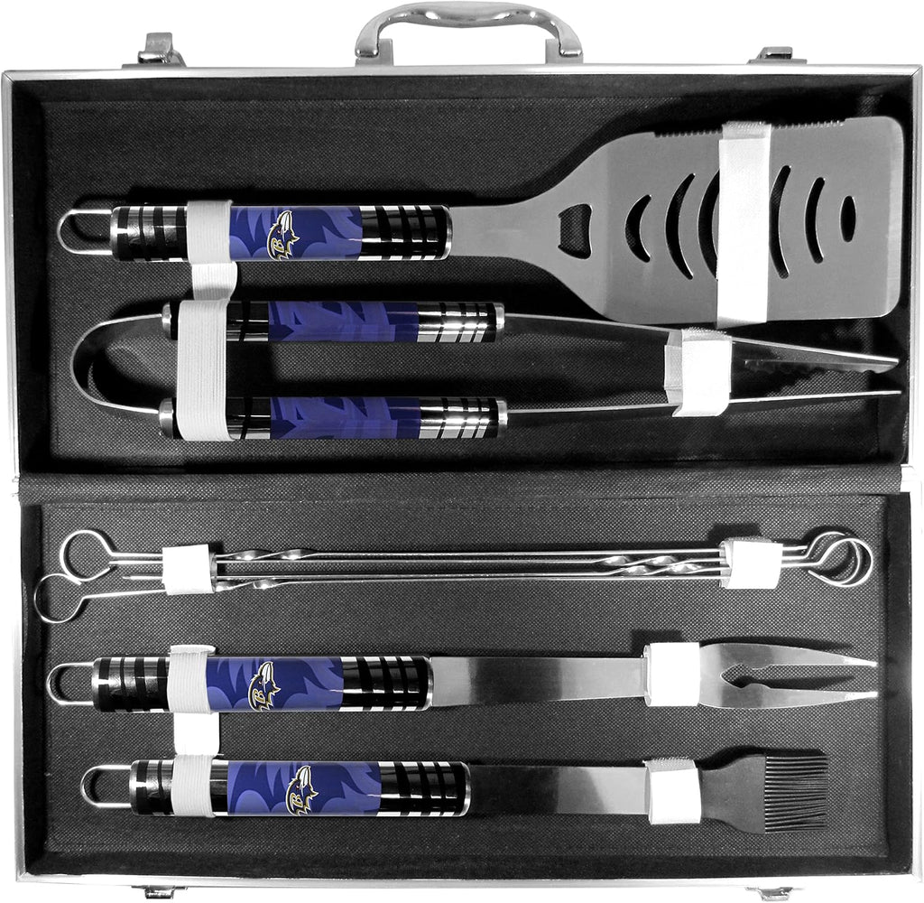 NFL Siskiyou Sports Fan Shop Baltimore Ravens Steel Tailgater BBQ Set w/Case 8 piece Gray