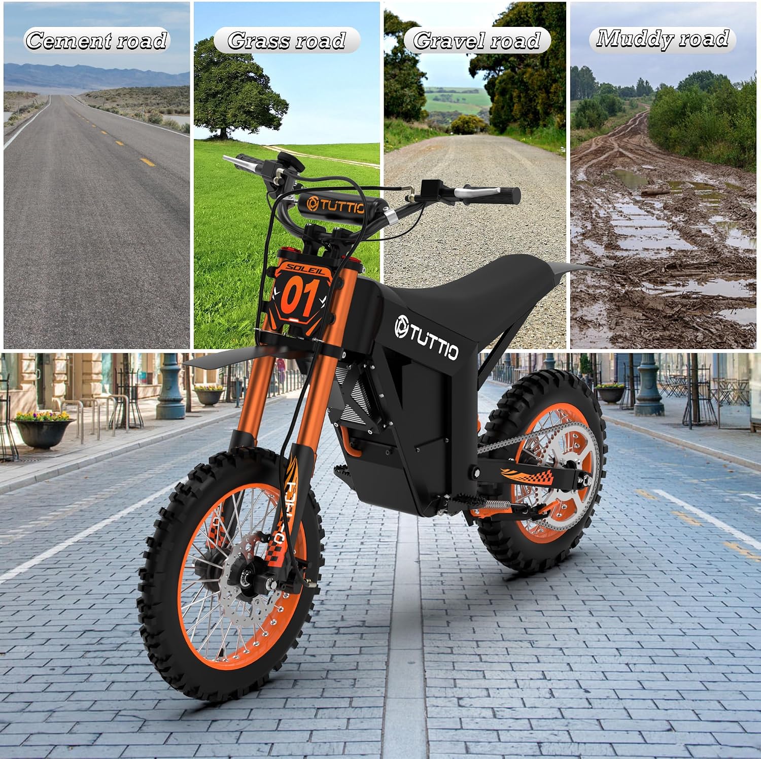 Tuttio Soleil01 Electric-Dirt-Bike Teens Adults - 48V 21AH Electric-Bike 14'/12' Fat Tire Off Road E-Bike High Torque Mini E Bicycle Motorcycle Dirt Bike (US Warehouse)