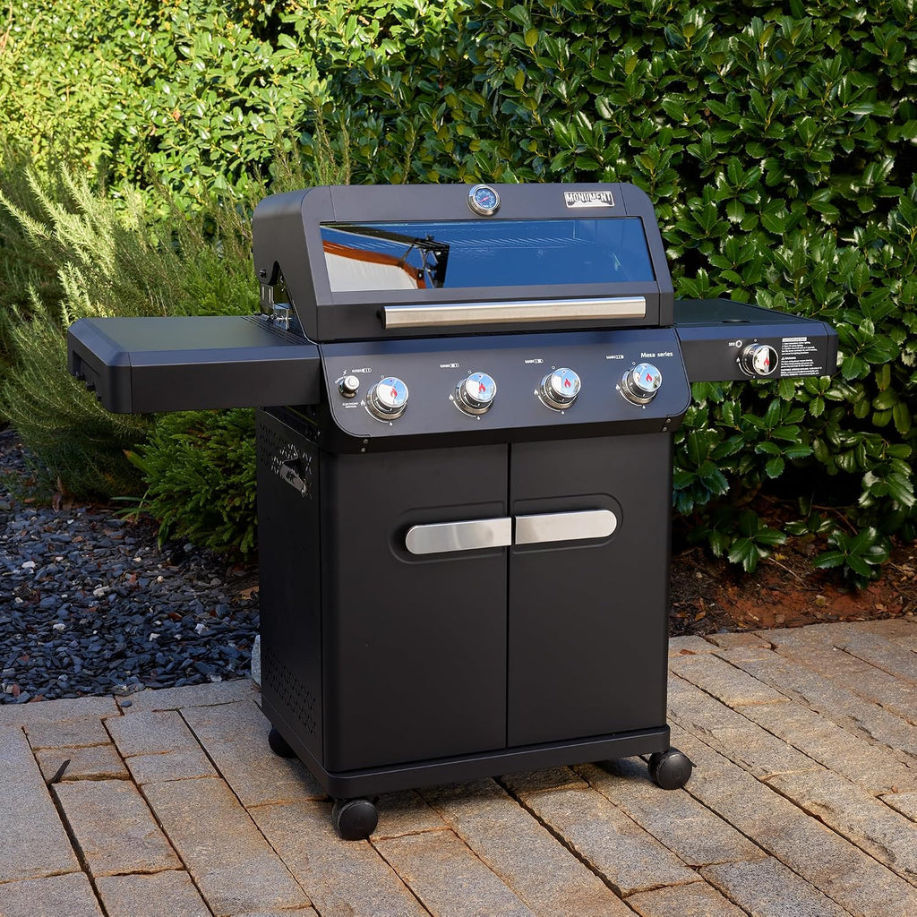 Monument Grills Mesa Series, 4+1 Outdoor Barbecue Stainless Steel 4 Burners & 1 Side Burner Propane Gas Grill, 52,000 BTU Patio Garden Barbecue Grill with Knob Controls, Mesa425, Black