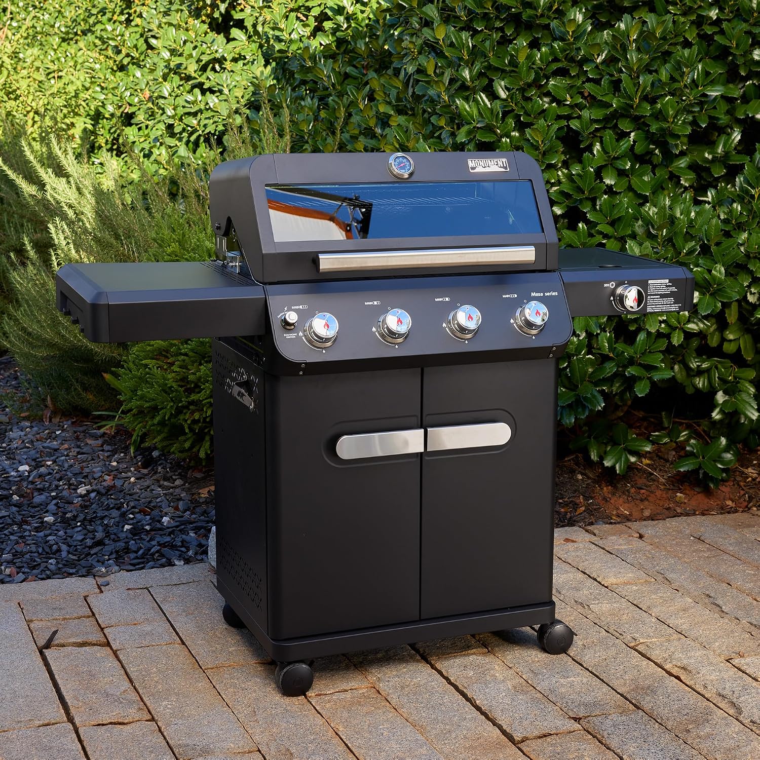 Monument Grills Mesa Series, 4+1 Outdoor Barbecue Stainless Steel 4 Burners & 1 Side Burner Propane Gas Grill, 52,000 BTU Patio Garden Barbecue Grill with Knob Controls, Mesa425, Black