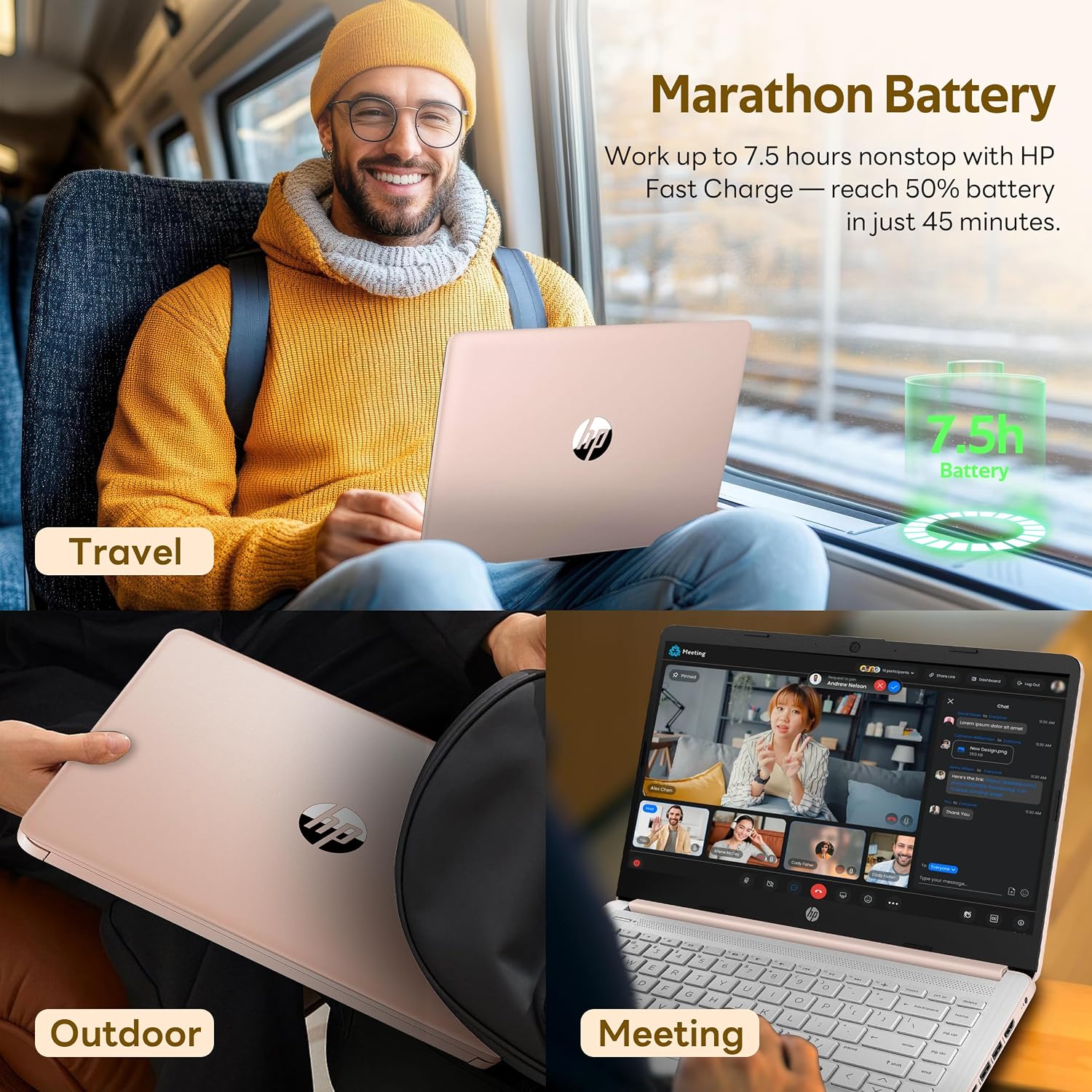 HP Flagship 14' HD Student&Business Laptop with AI Copilot, 13th Gen Intel 4-Core, 4GB RAM, 256GB Storage (128GB UFS + 128GB Docking Station), 1 Year Office 365, 720p Webcam, Win 11, Pale Rose Gold