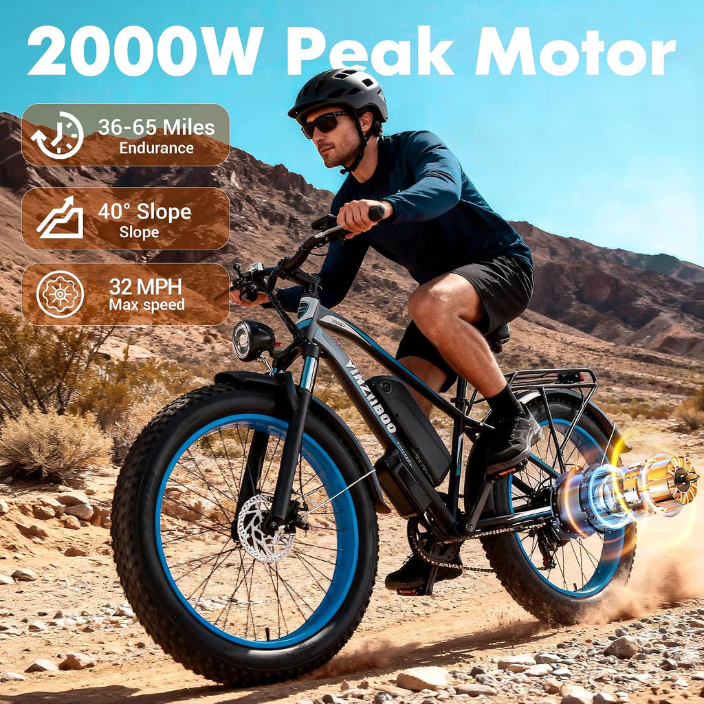 Electric Bike for Adults, 2000W Peak Motor E Bikes, 26' Fat Tire Electric Mountain Bike, 32 MPH Electric Bicycle, 48V 17.5Ah (840Wh) Removable Battery, UL2849 Certified