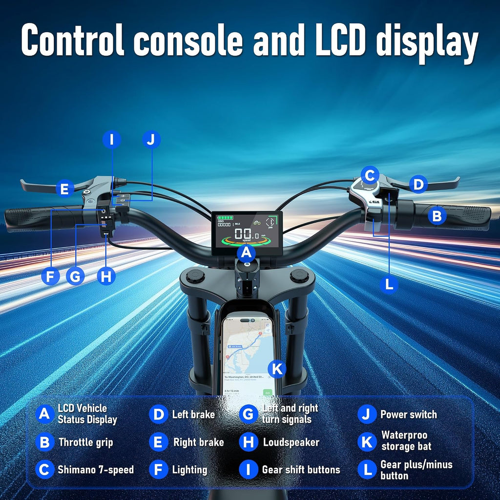 Electric Bike for Adults,48V 20AH - Peak Power 1500/3000W Brushless Motor Electric Bicycle - Max Speed 31-35MPH - Max 80 Miles Range - 20' x 4.0' Fat Tire Dirt E-Bike,7-Speed - UL 2849