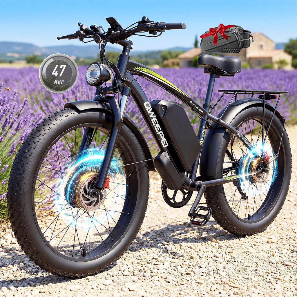 Peak 9000W 52V Dual Motor Ebike 40-47MPH Ebike for Adults 34AH Battery 105 Miles Range 24 Inch Fat Tire Commuter Mountain Dirt Electric Bike for All Terrain