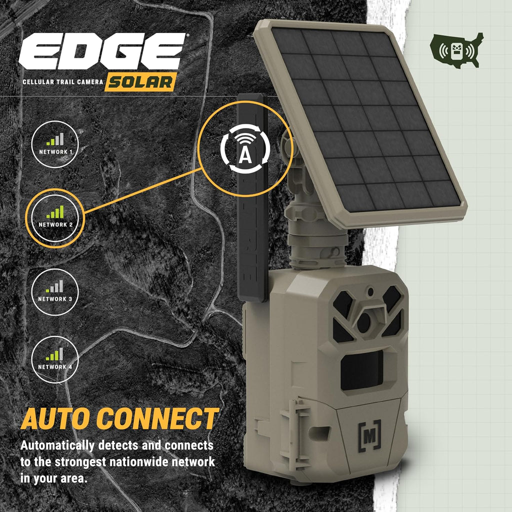 Moultrie Edge Solar Cellular Trail Camera - Integrated Solar Panel with Battery - 40MP - 1080p Video - Night Vision - Multi-Carrier LTE Auto-Connect - Built-in Memory - 0.4s Trigger Speed
