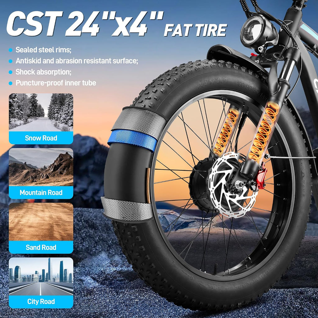 8000W Peak Dual Motor Electric Bike for Adults, 47MPH Fast Fat Tire E-Bike with Detachable Battery, 105Miles Long Range, Hydraulic Disc Brakes, 7-Speed Gears, All-Terrain for Mountain Snow Commuter