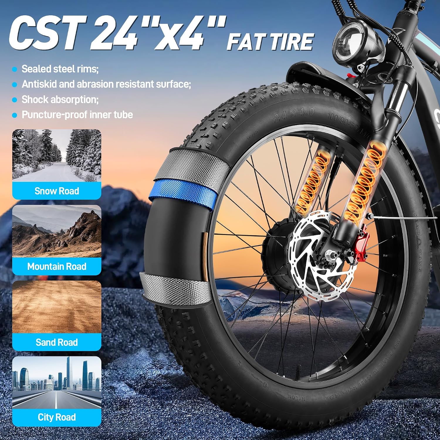 8000W Peak Dual Motor Electric Bike for Adults, 47MPH Fast Fat Tire E-Bike with Detachable Battery, 105Miles Long Range, Hydraulic Disc Brakes, 7-Speed Gears, All-Terrain for Mountain Snow Commuter