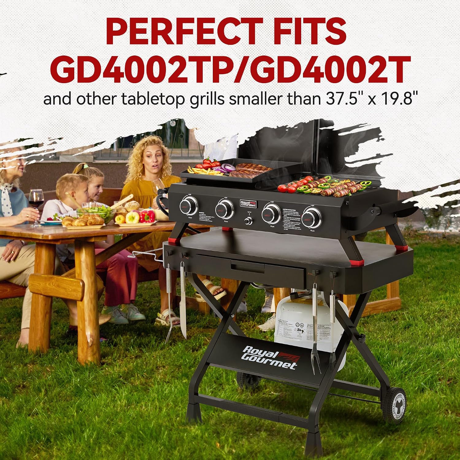GD3701 Portable Collapsible Grill Stand for GD4002TP & GD4002T, Folding Grill Cart Trolley for Outdoor Cooking Camping, Tailgating & Patio, BBQ Stand Trolley, Black