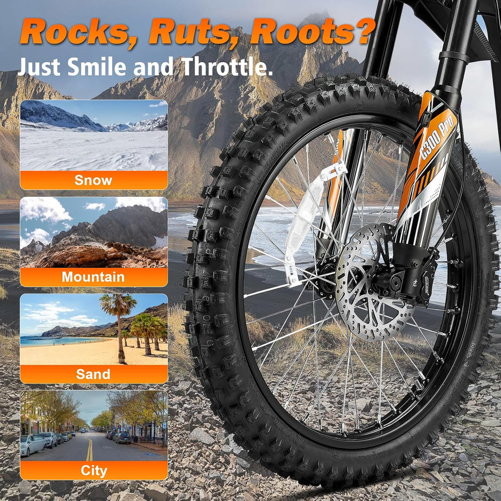 HAPPYRUN G300 Pro Electric Dirt Bike for Adults, 72V 30Ah Battery, 6500W Motor, 50 MPH Speed, 70 Mile Range, 350 Lbs Load Capacity, Hydraulic Brakes